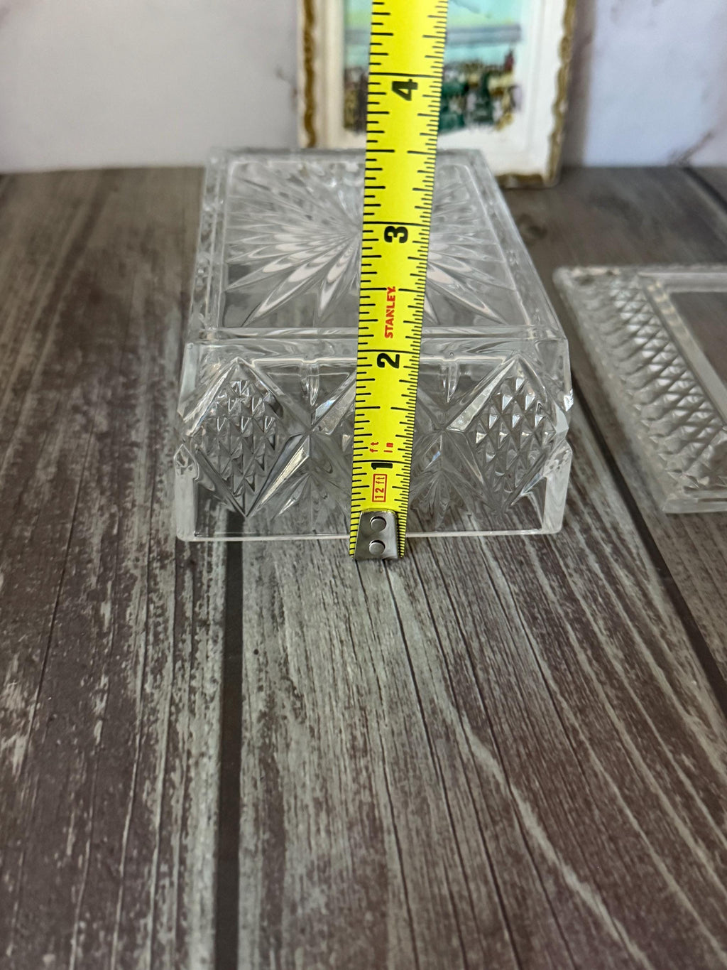 Vintage Pinwheel Starburst Glass Trinket Box Clear Pressed Glass with Lid