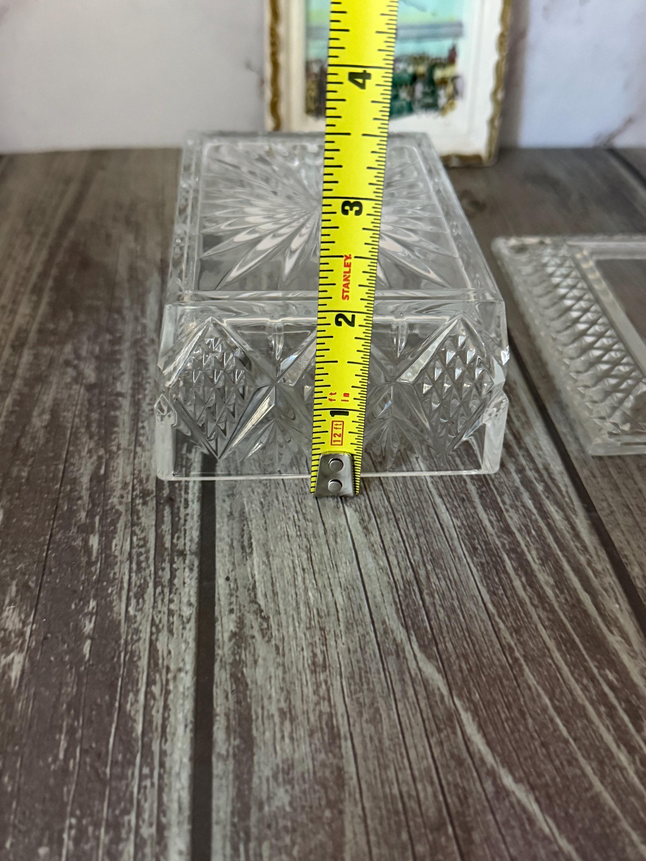 Vintage Pinwheel Starburst Glass Trinket Box Clear Pressed Glass with Lid