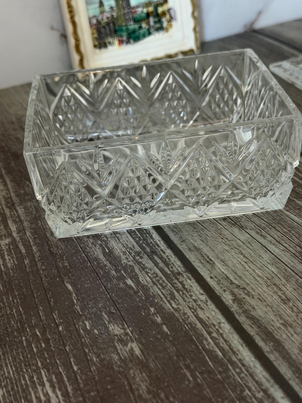 Vintage Pinwheel Starburst Glass Trinket Box Clear Pressed Glass with Lid