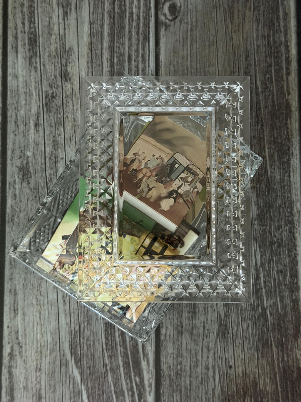 Vintage Pinwheel Starburst Glass Trinket Box Clear Pressed Glass with Lid