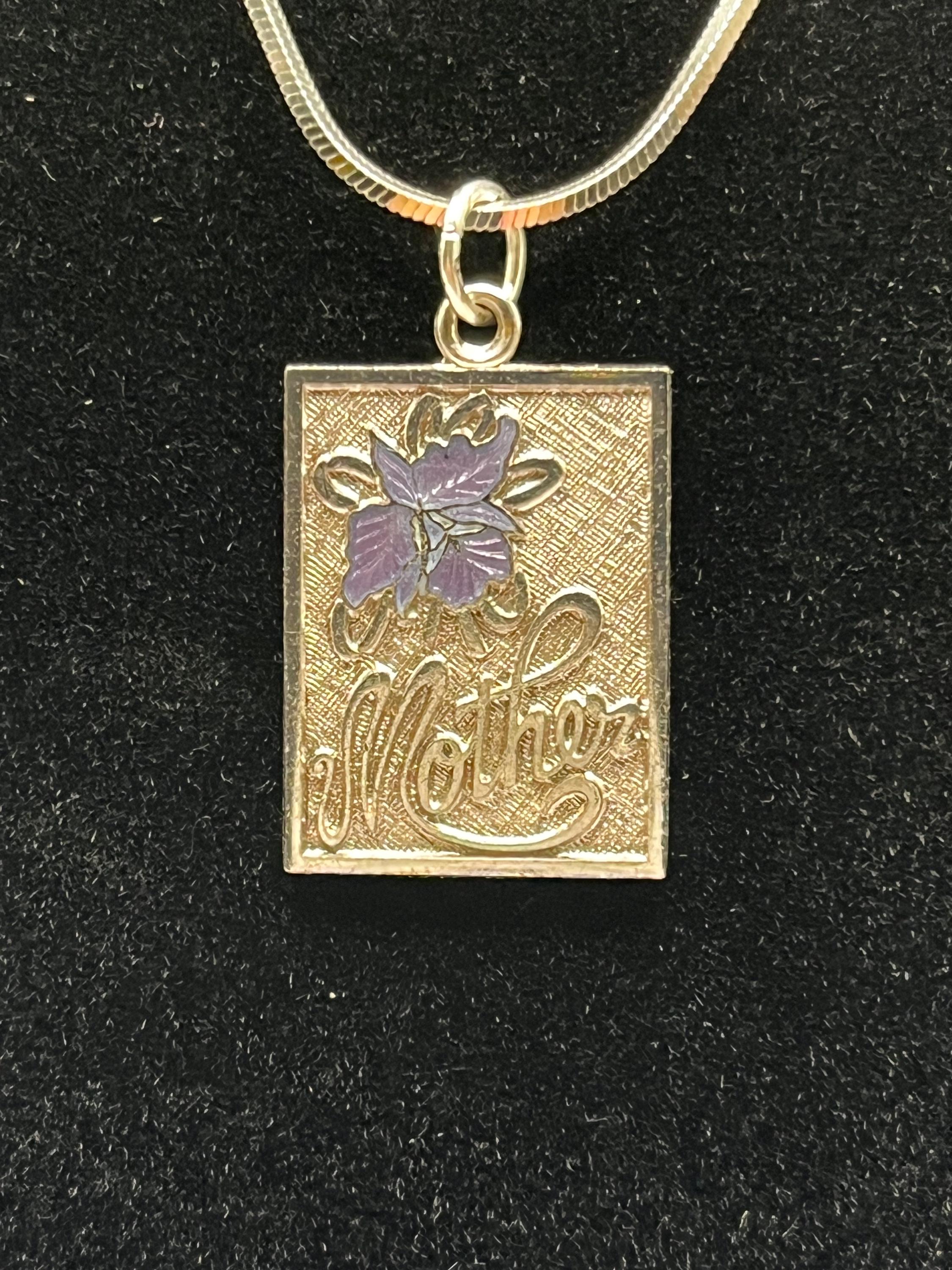 Mother Flower Sterling Silver Pendant Necklace | Rectangle Floral Charm | Vintage Artisan Jewelry