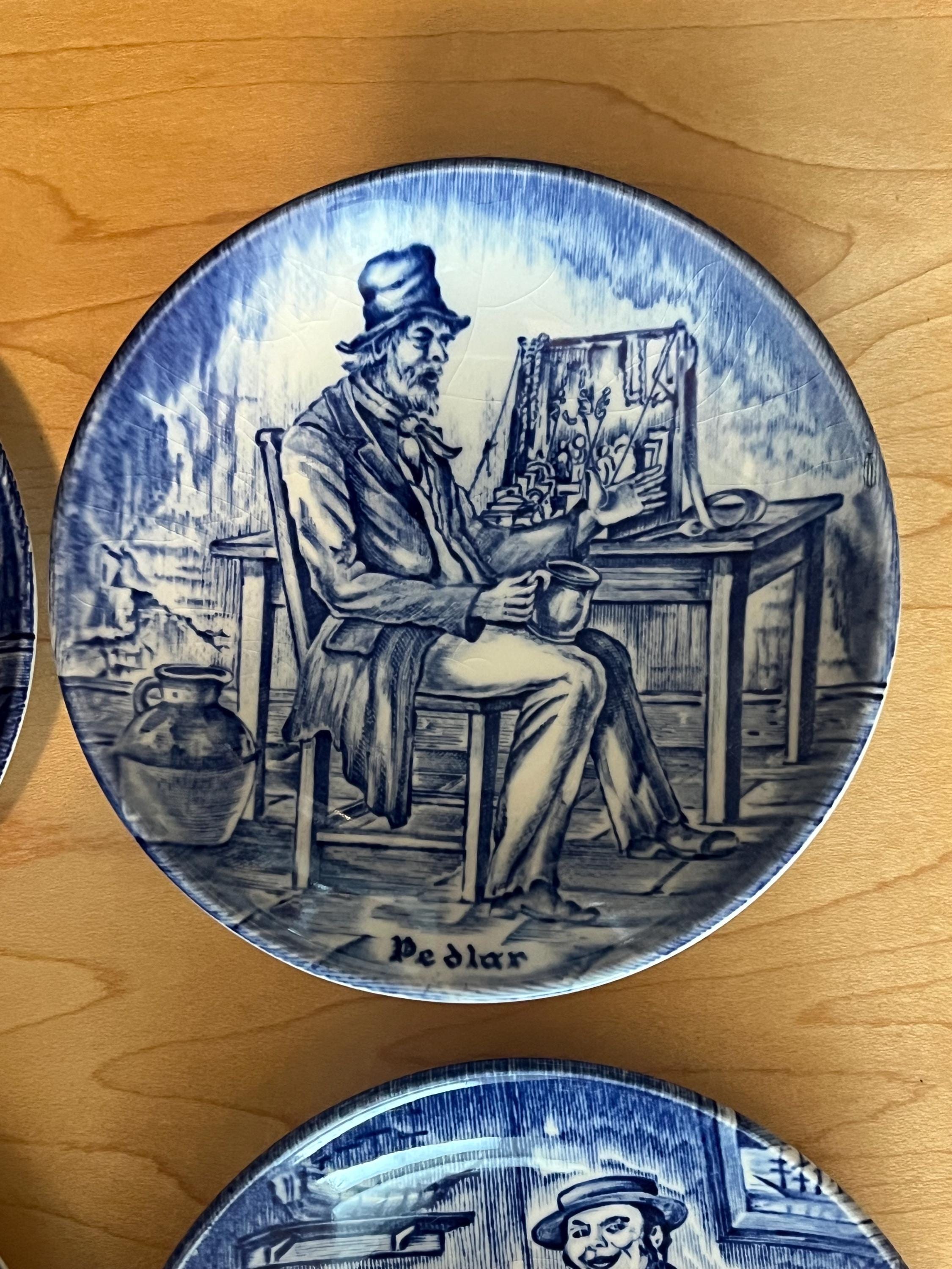 Vintage Blue White Transferware Plates: English Collectible mini plates