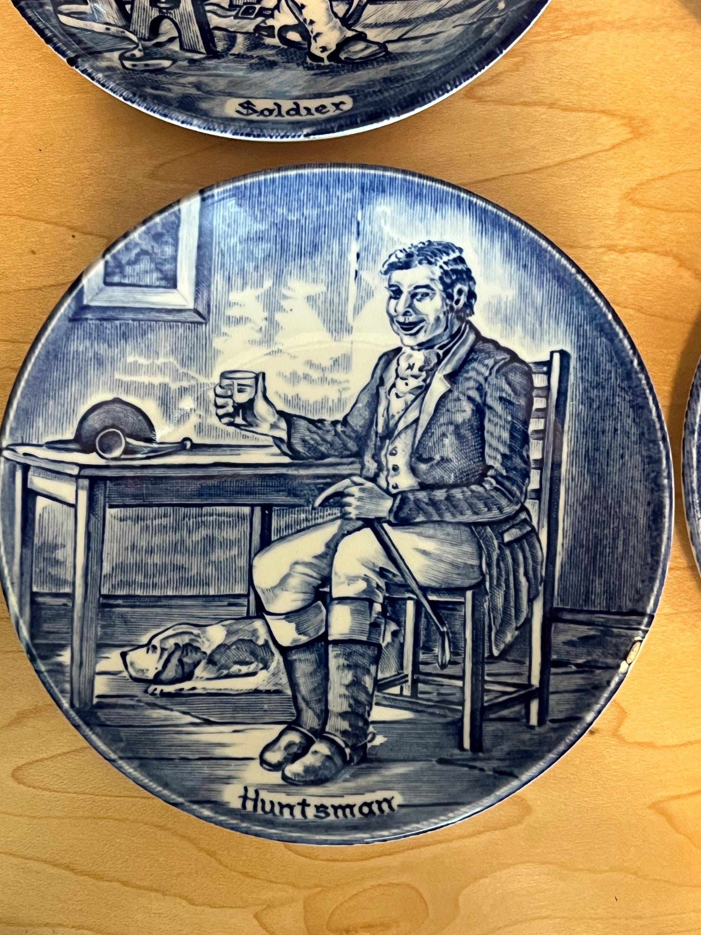 Vintage Blue White Transferware Plates: English Collectible mini plates