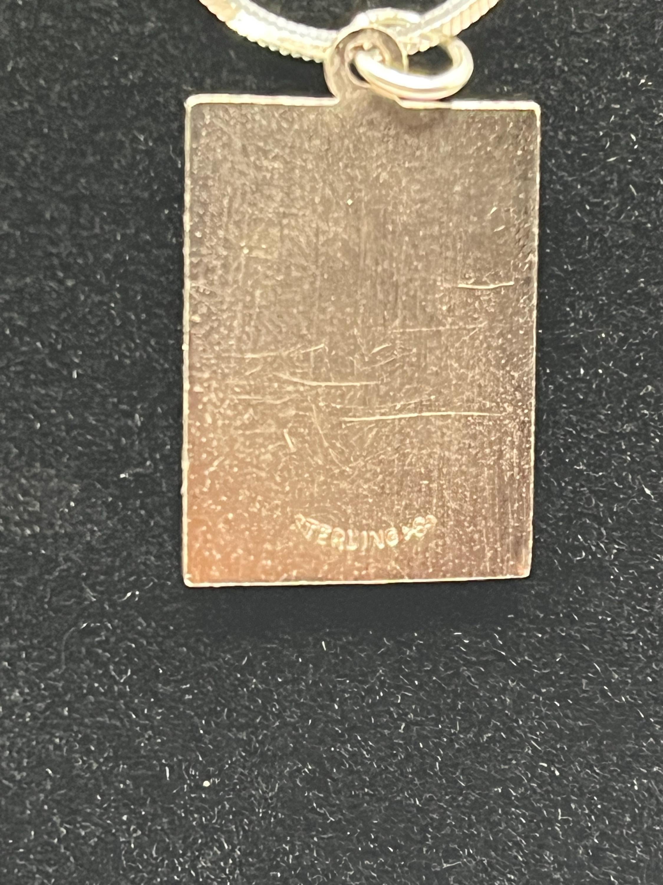 Mother Flower Sterling Silver Pendant Necklace | Rectangle Floral Charm | Vintage Artisan Jewelry