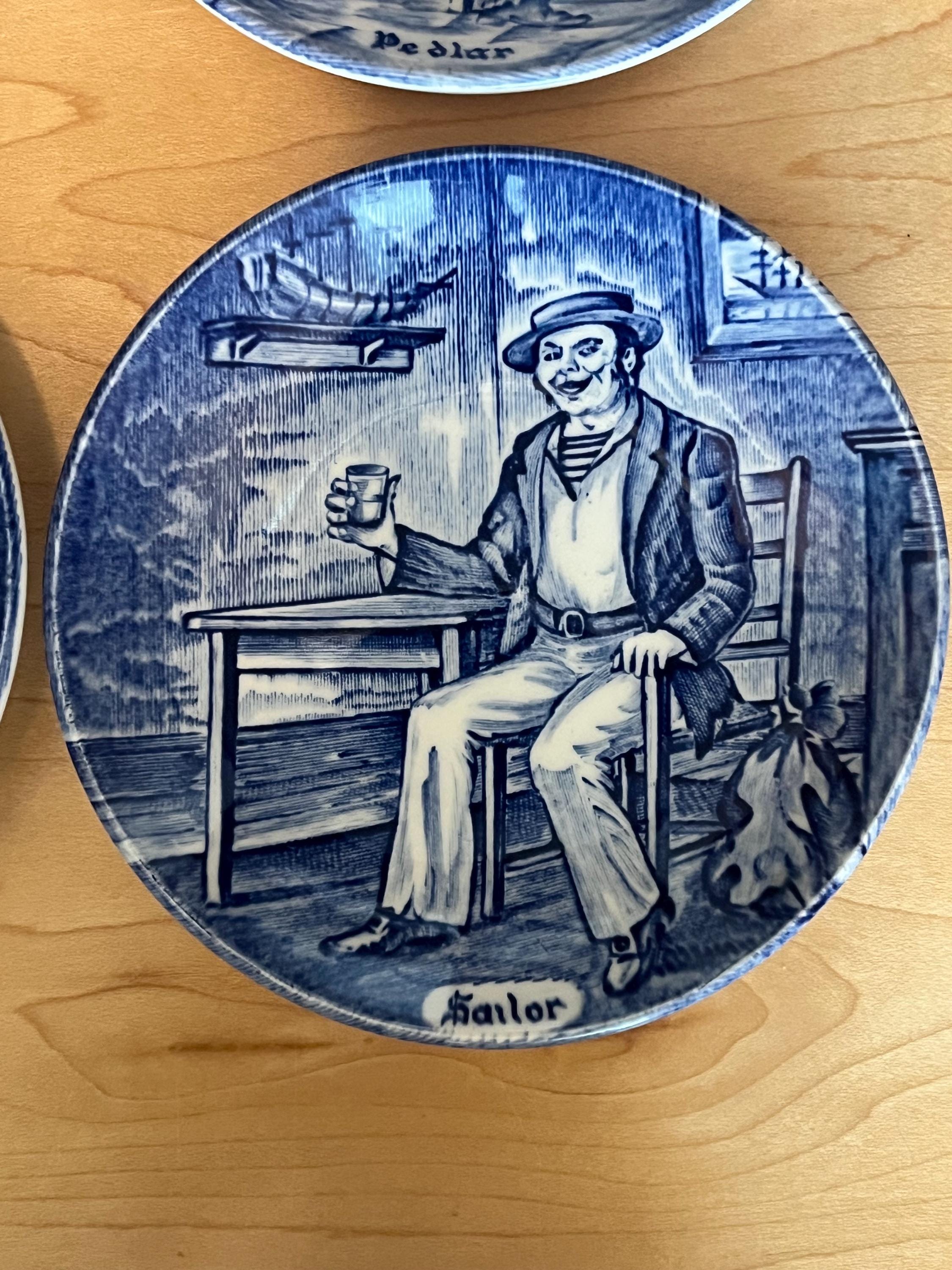 Vintage Blue White Transferware Plates: English Collectible mini plates