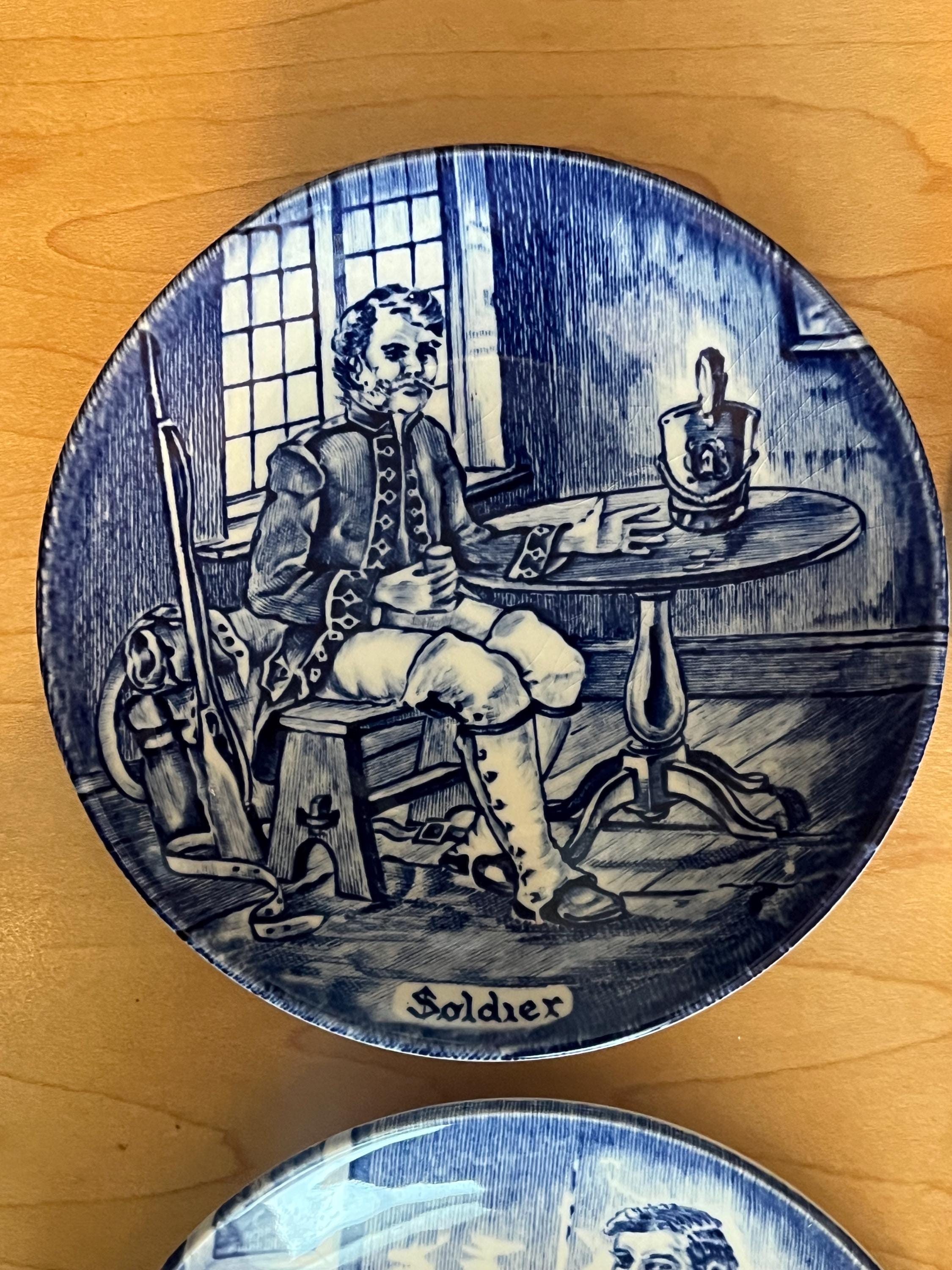 Vintage Blue White Transferware Plates: English Collectible mini plates