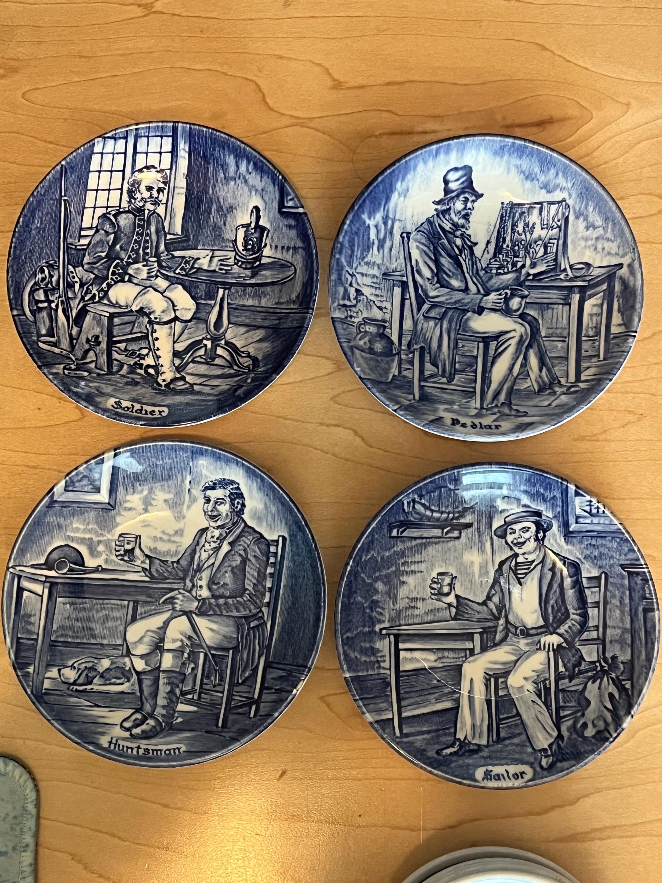 Vintage Blue White Transferware Plates: English Collectible mini plates