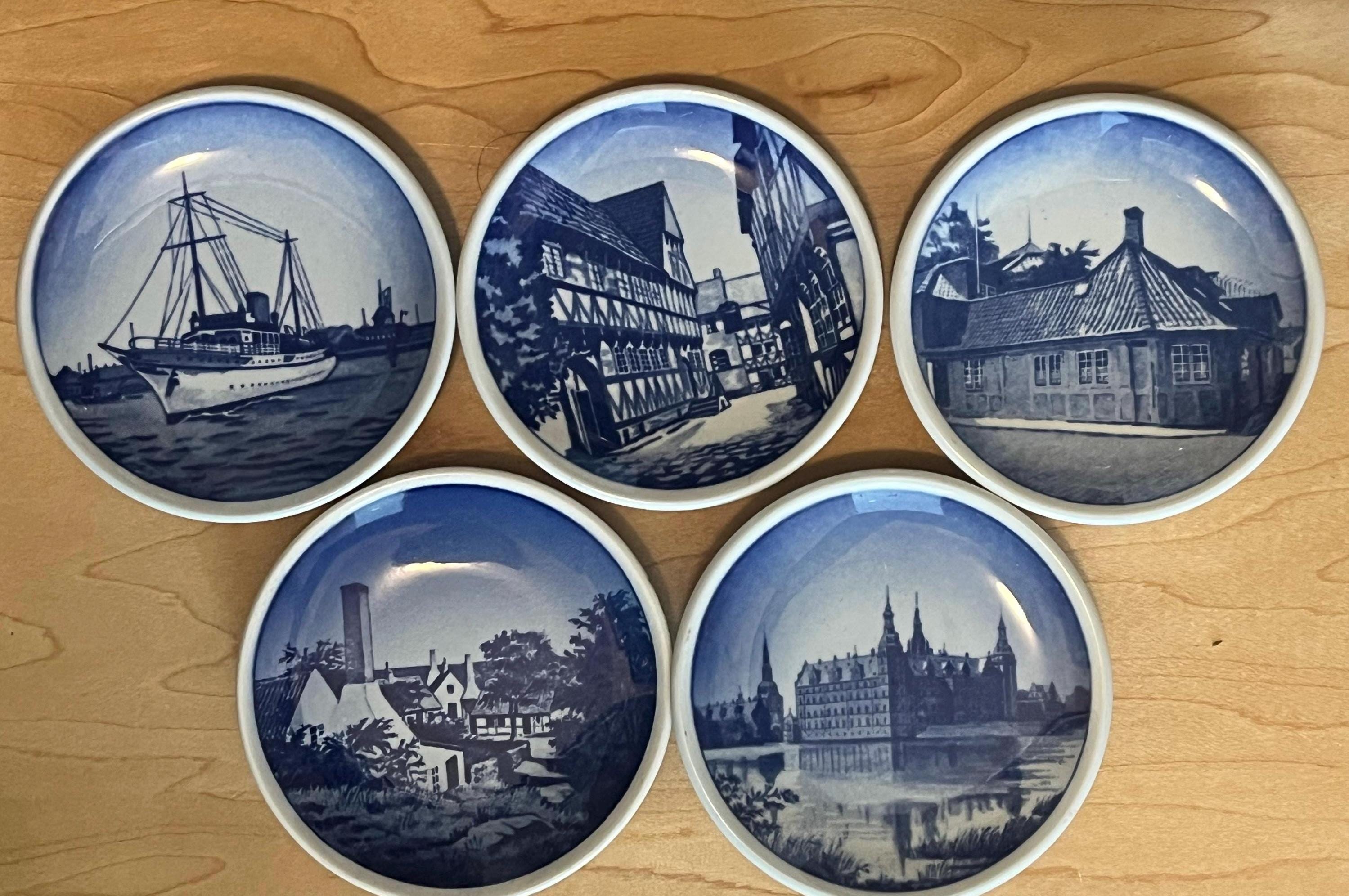 Danish Blue and White Miniature Plates: Scandinavian Porcelain Decor Set