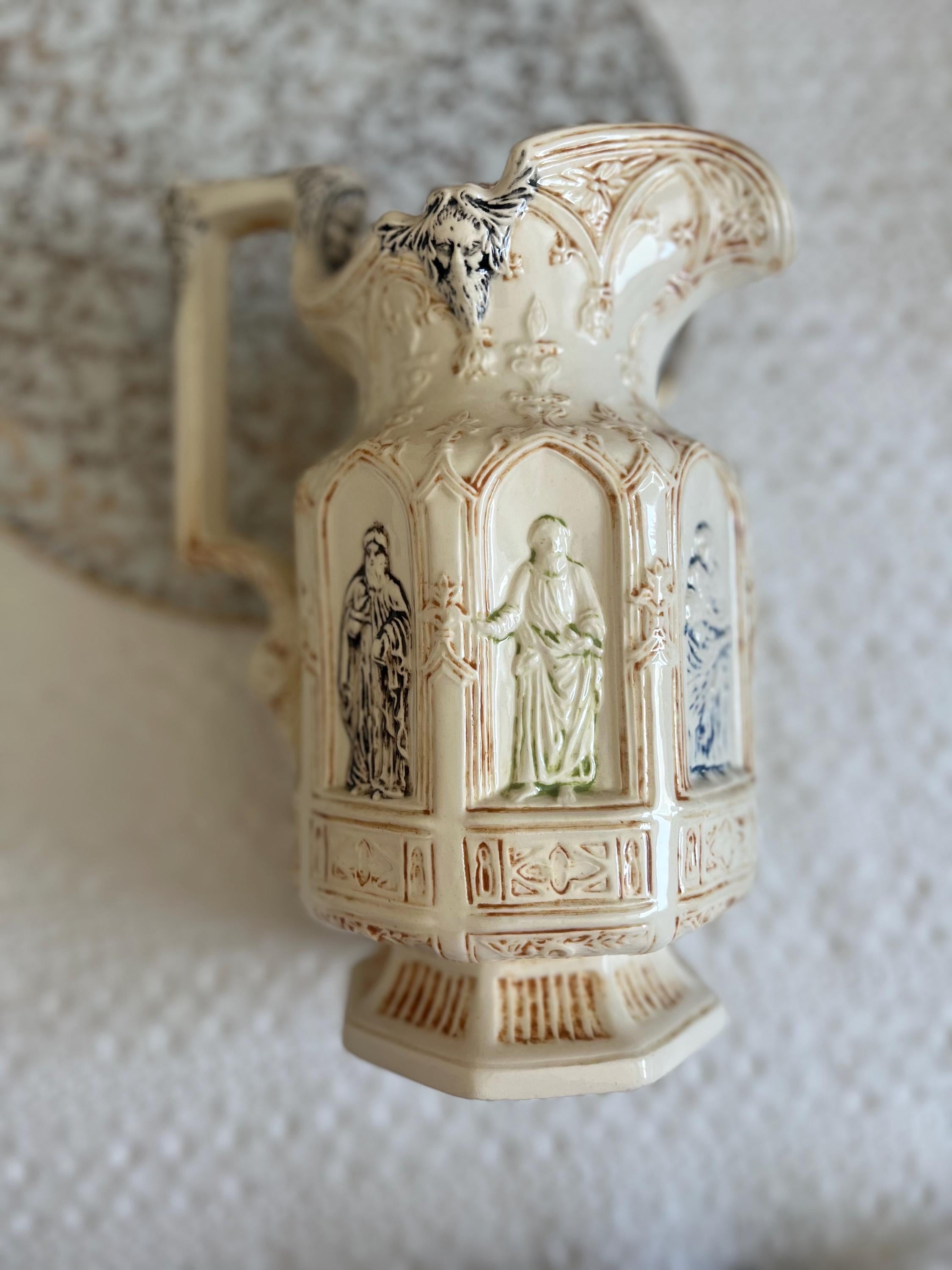 Charles Meigh Apostle Relief Pitcher — Vintage Gothic Style Religious Jug