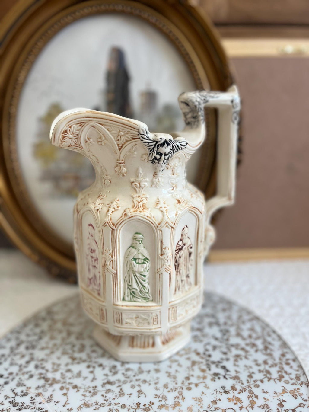 Charles Meigh Apostle Relief Pitcher — Vintage Gothic Style Religious Jug