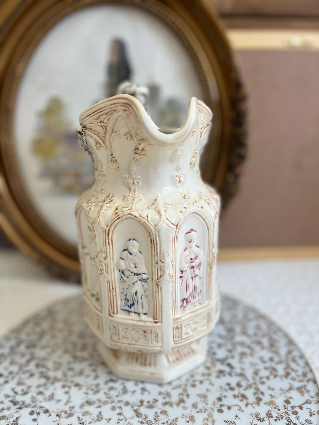 Charles Meigh Apostle Relief Pitcher — Vintage Gothic Style Religious Jug