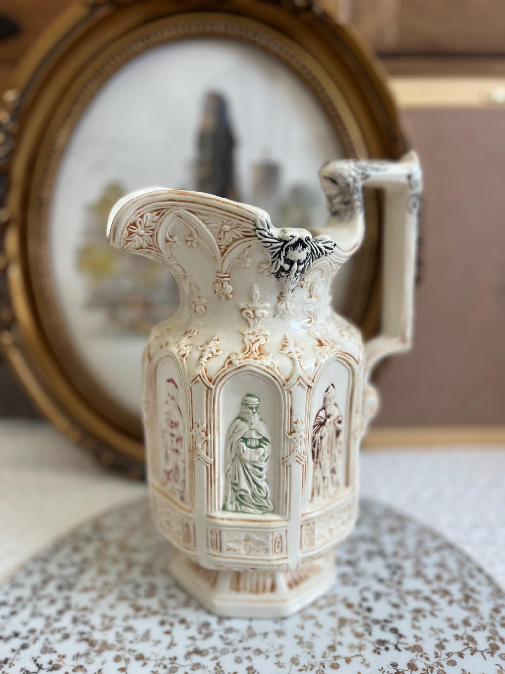 Charles Meigh Apostle Relief Pitcher — Vintage Gothic Style Religious Jug