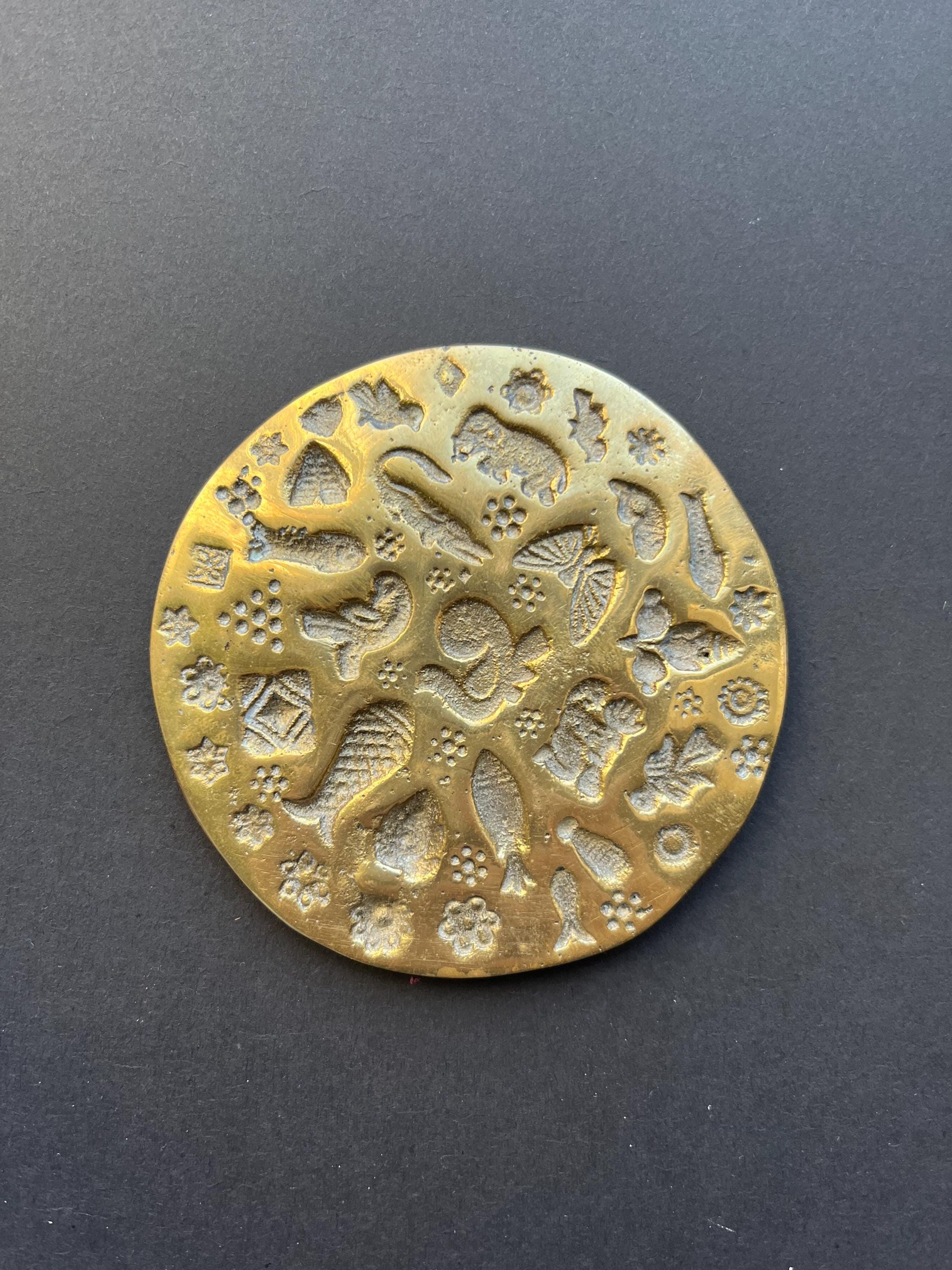 Antique Brass Jewelry Stamp: Engraved Indian Tool Mold (1900-1940s)