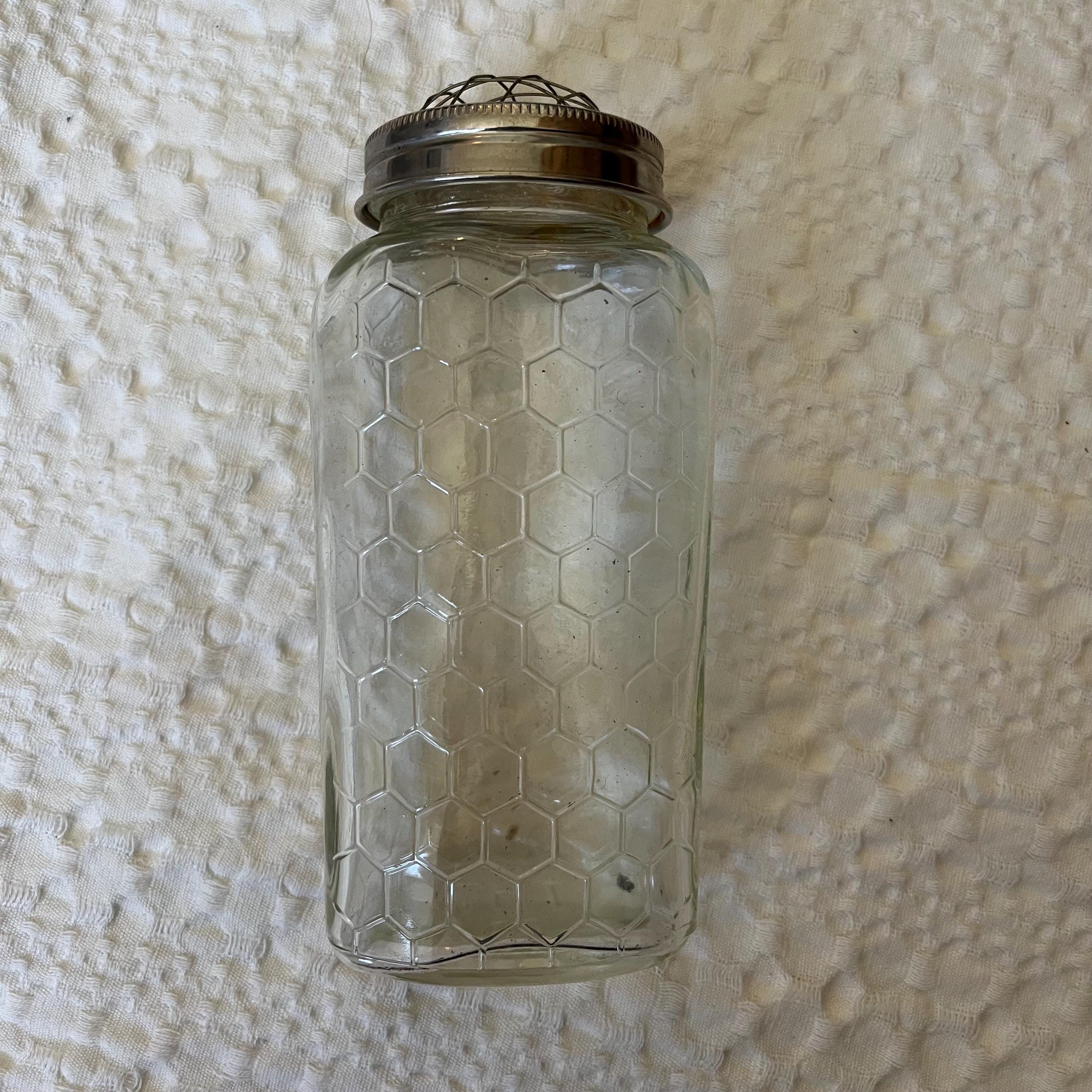 1940’s Vintage Honeycomb Clear Glass THT 03 Jar • Flower Frog Vase • Retro Floral Arranger