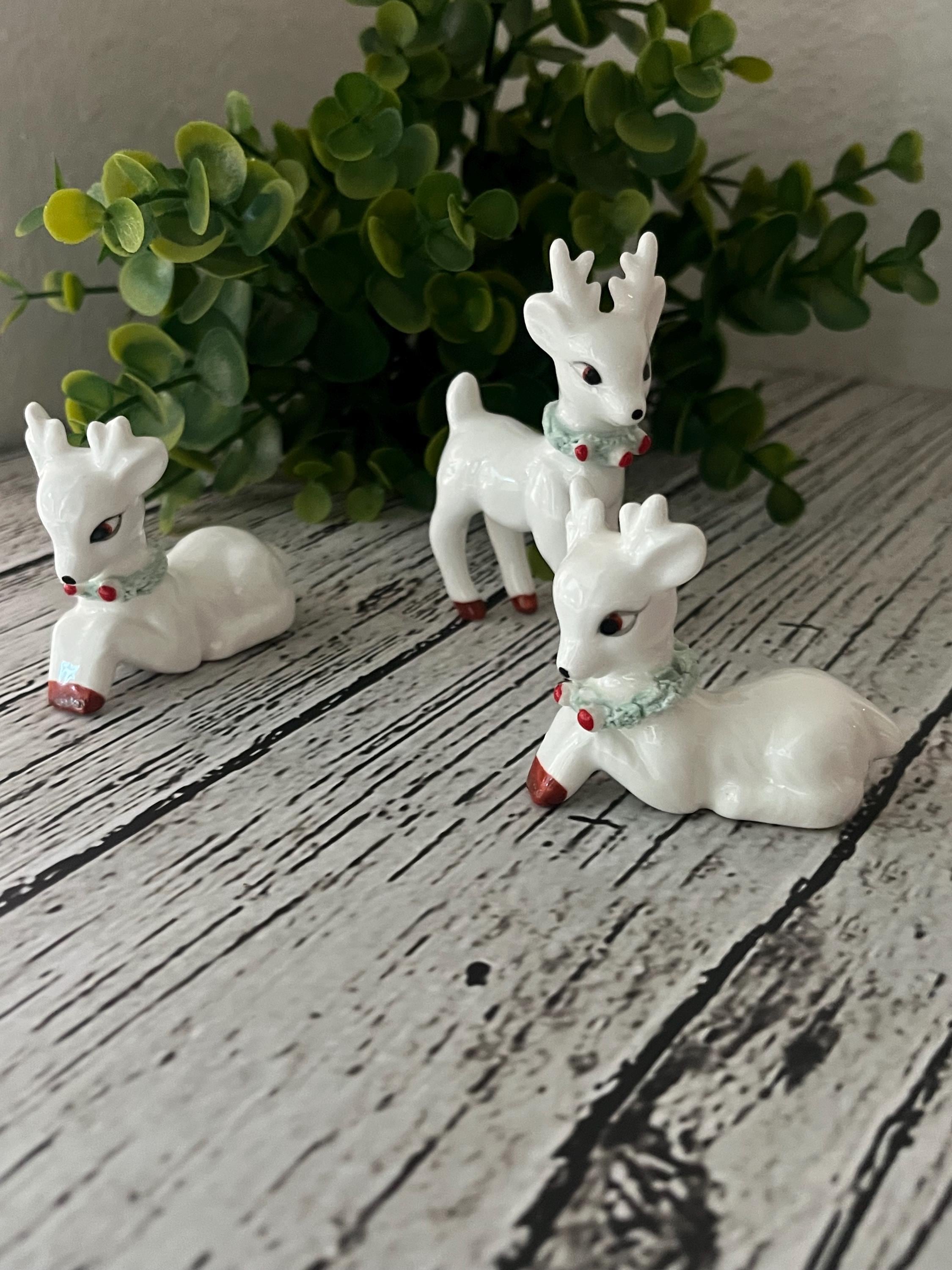 Josef Originals Porcelain Reindeer Figurines – Christmas Decor – Vintage Holiday Tabletop Set of 3