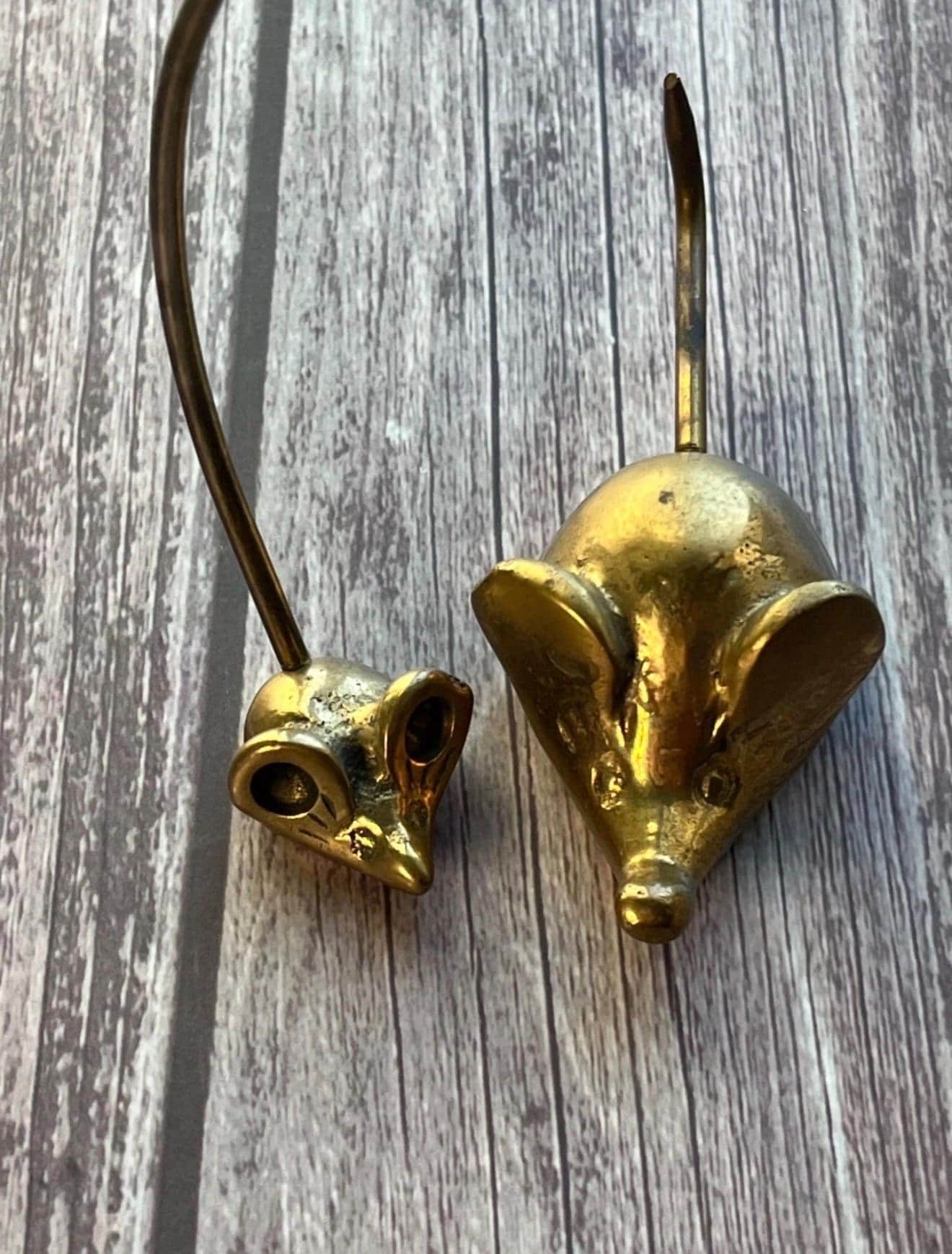 Vintage Brass Mouse Note Holders | Whimsical Desk Decor, Set of 2