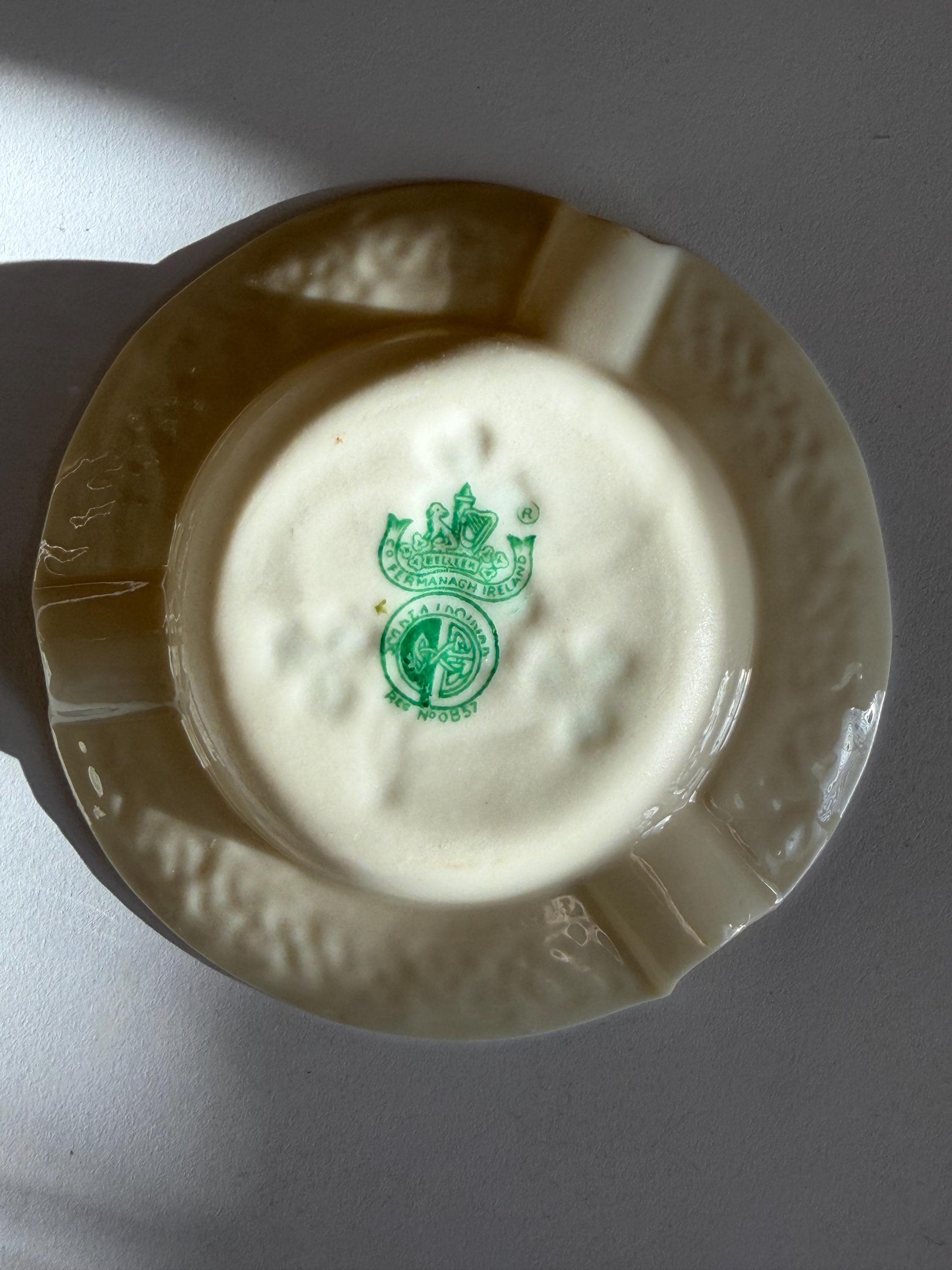 Mid Century Belleek Ireland Porcelain Shamrock Ashtray 4.5 Inches