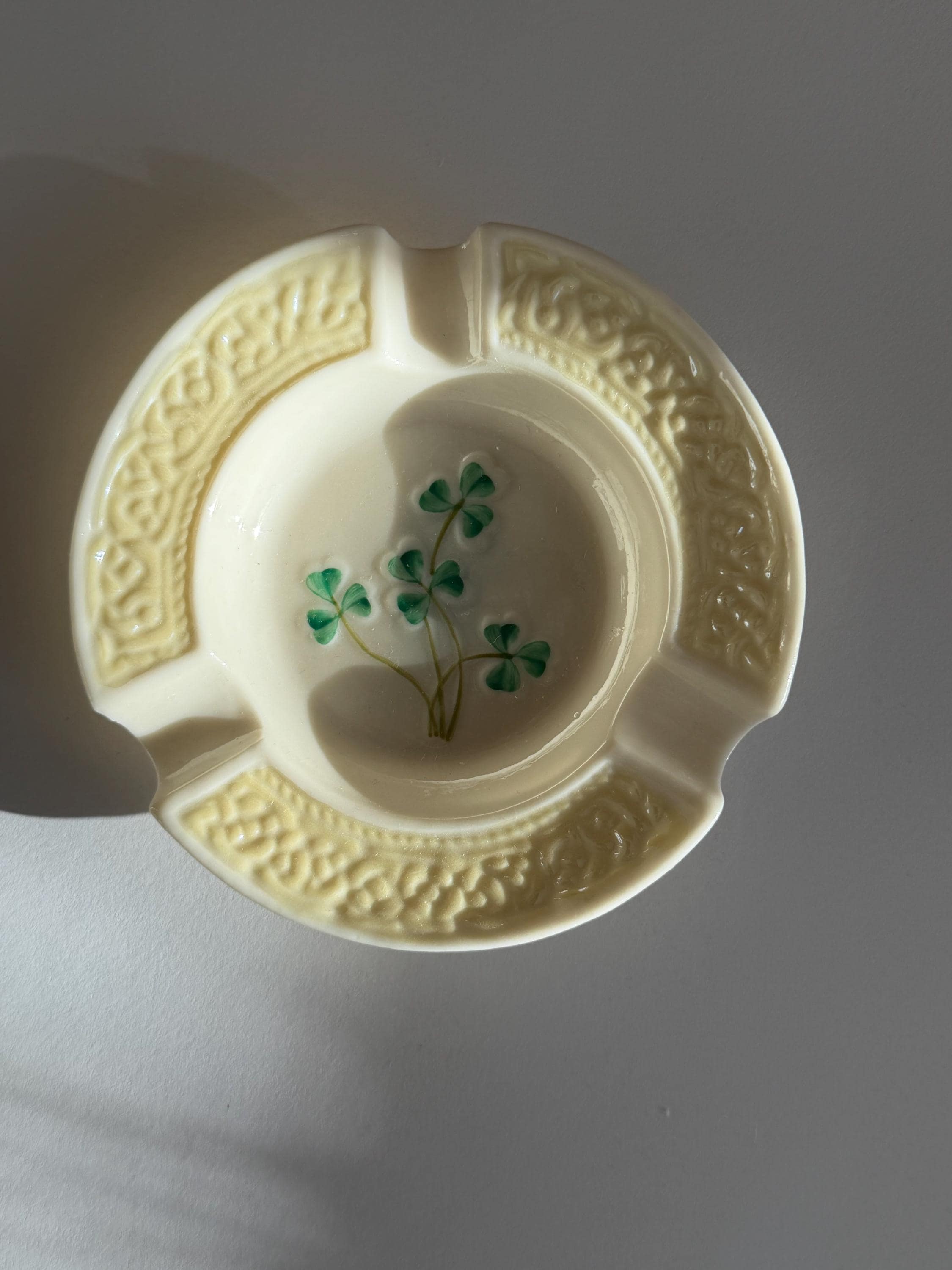 Mid Century Belleek Ireland Porcelain Shamrock Ashtray 4.5 Inches