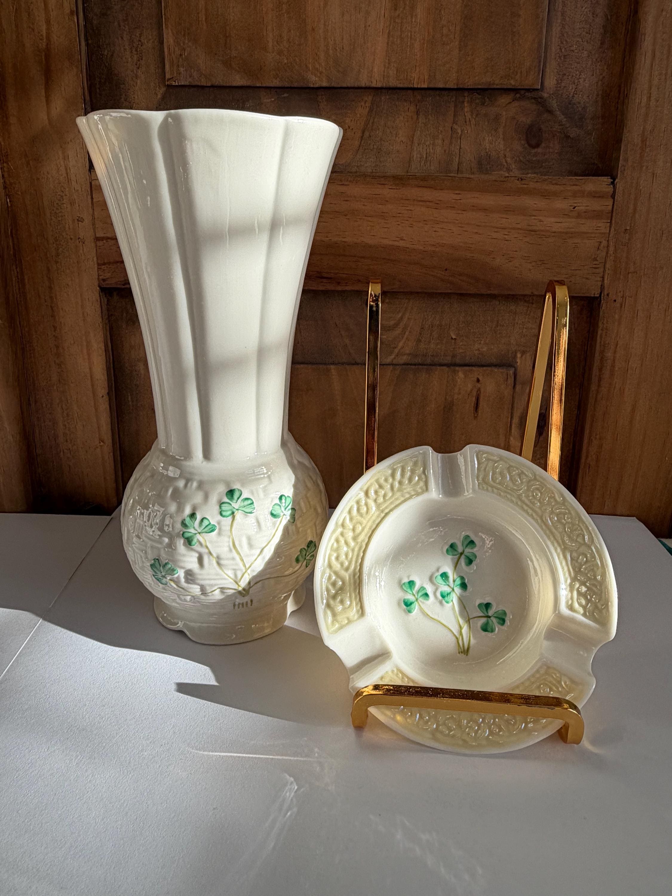 Mid Century Belleek Ireland Porcelain Shamrock Ashtray 4.5 Inches