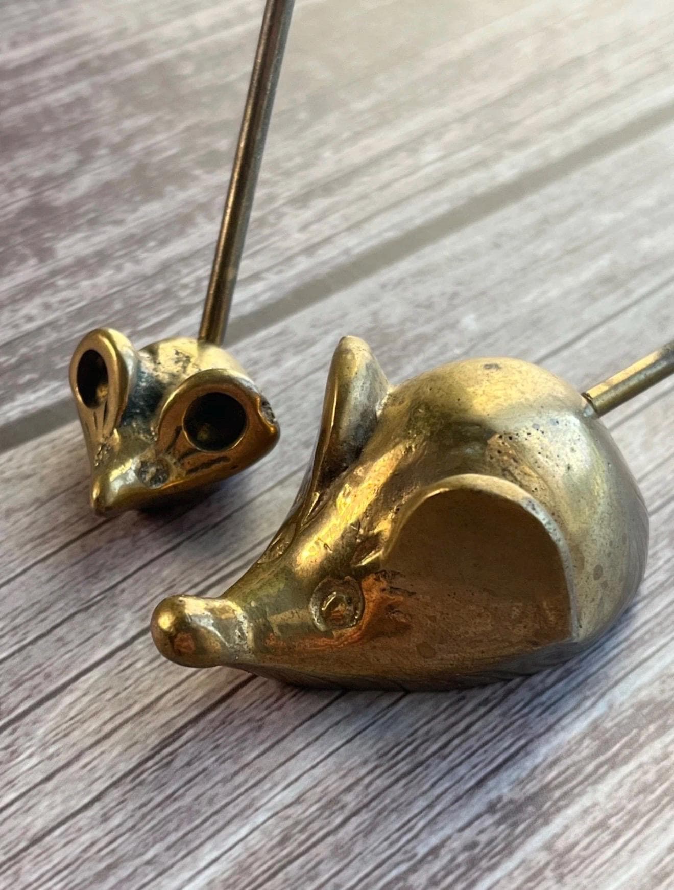 Vintage Brass Mouse Note Holders | Whimsical Desk Decor, Set of 2