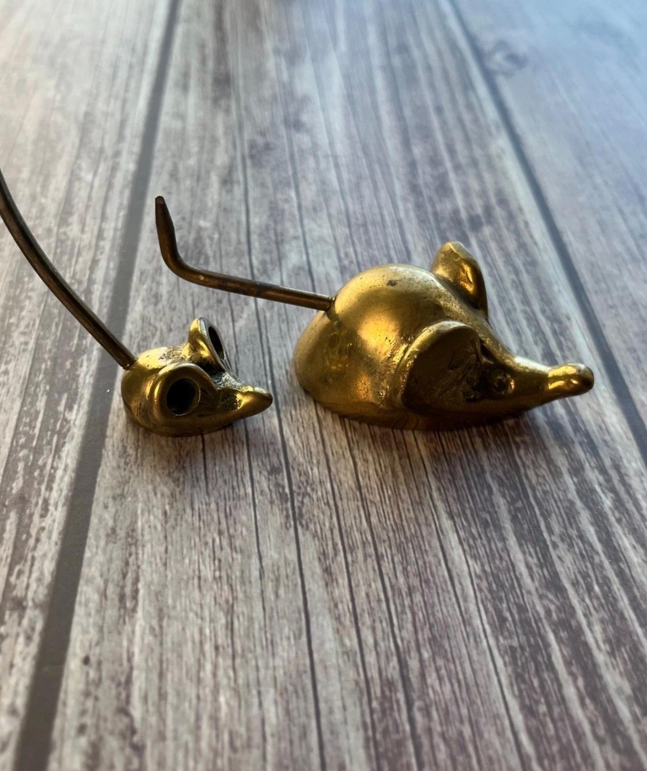 Vintage Brass Mouse Note Holders | Whimsical Desk Decor, Set of 2
