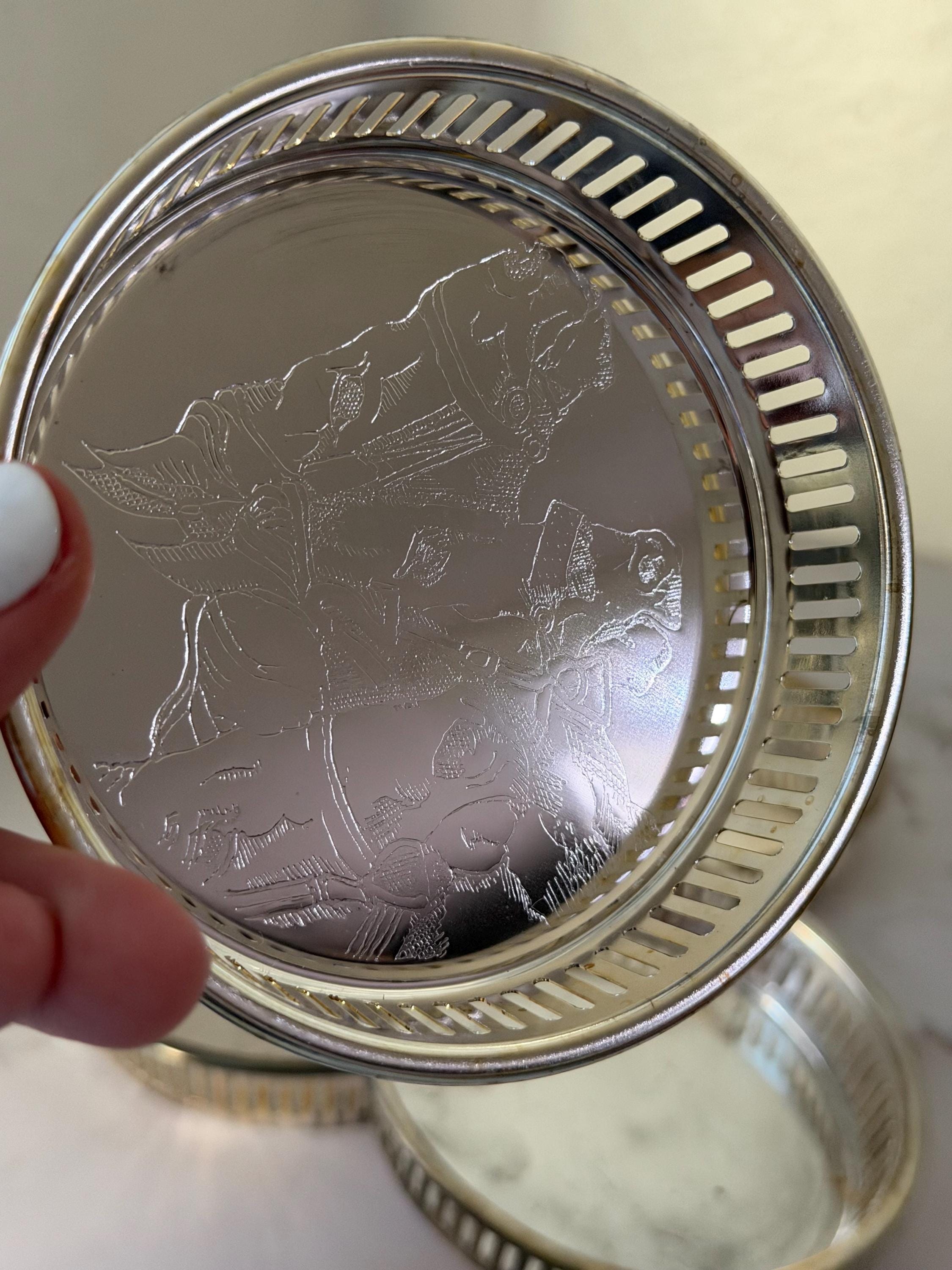 Hollywood Park Silver Plated Coaster Set Vintage Horse Racing Barware Set