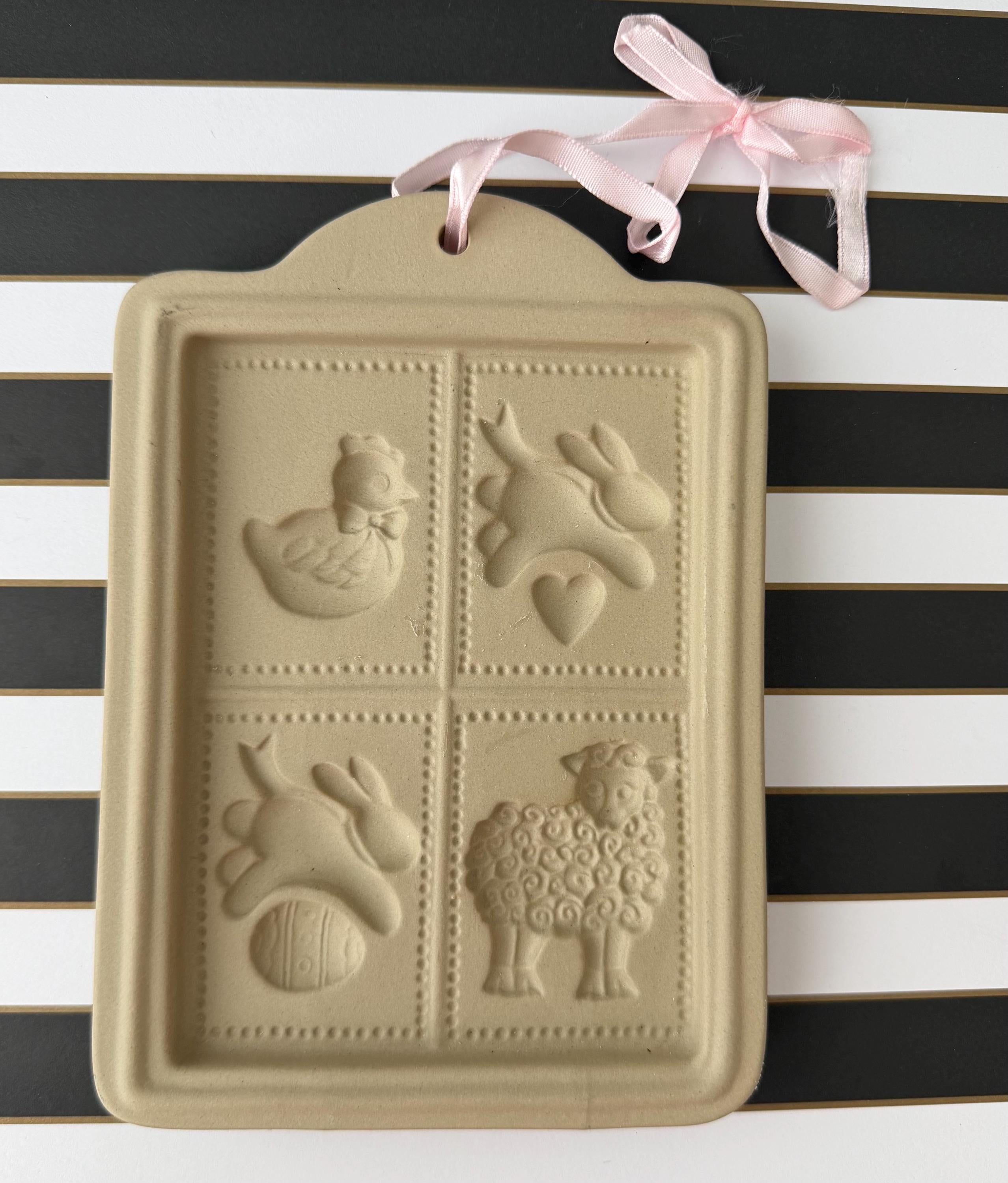 Vintage Brown Bag Cookie Art Easter Mold 1989 Bunnies Sheep Chickens Butter Mold