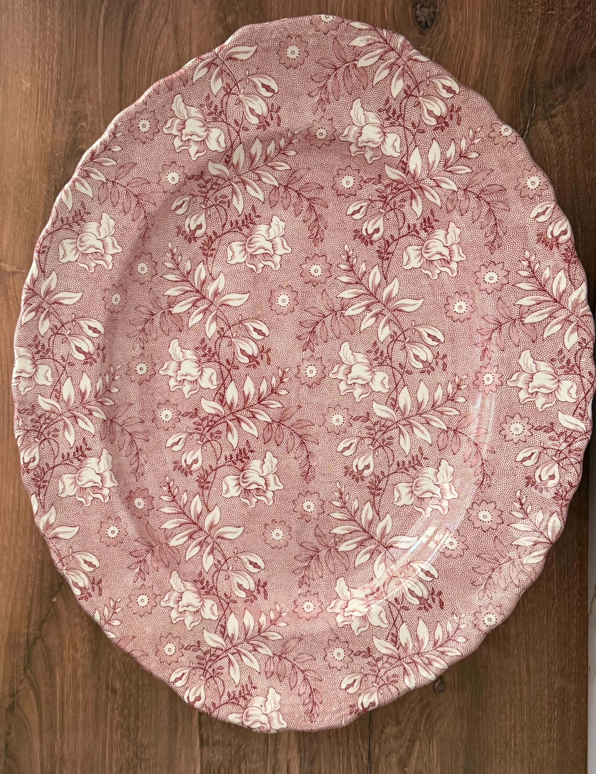 Royal Tudor Grindley Velvet Floral Platter – Pink Red Transferware Serving Plate