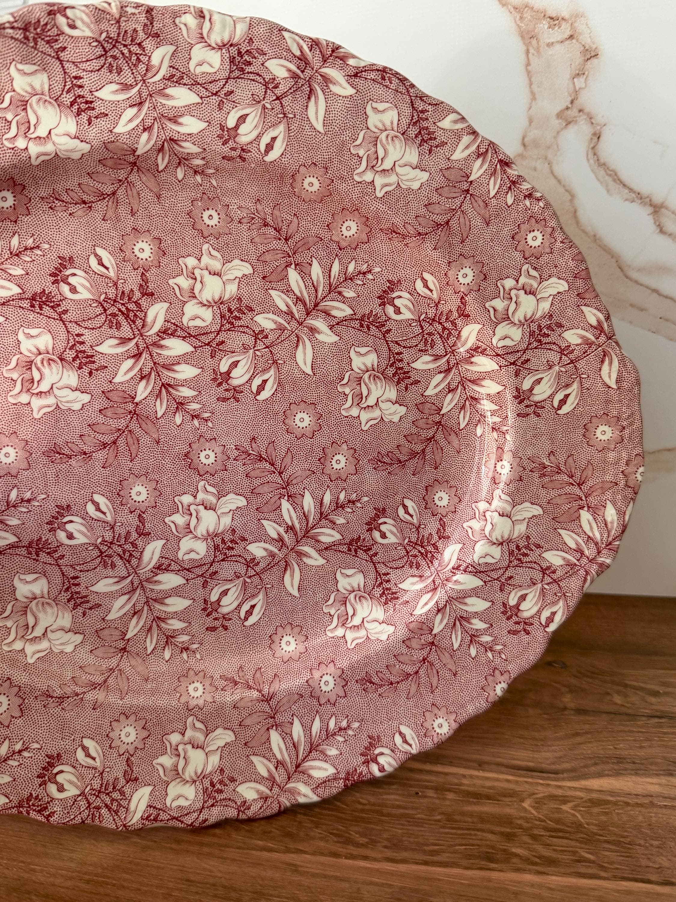 Royal Tudor Grindley Velvet Floral Platter – Pink Red Transferware Serving Plate