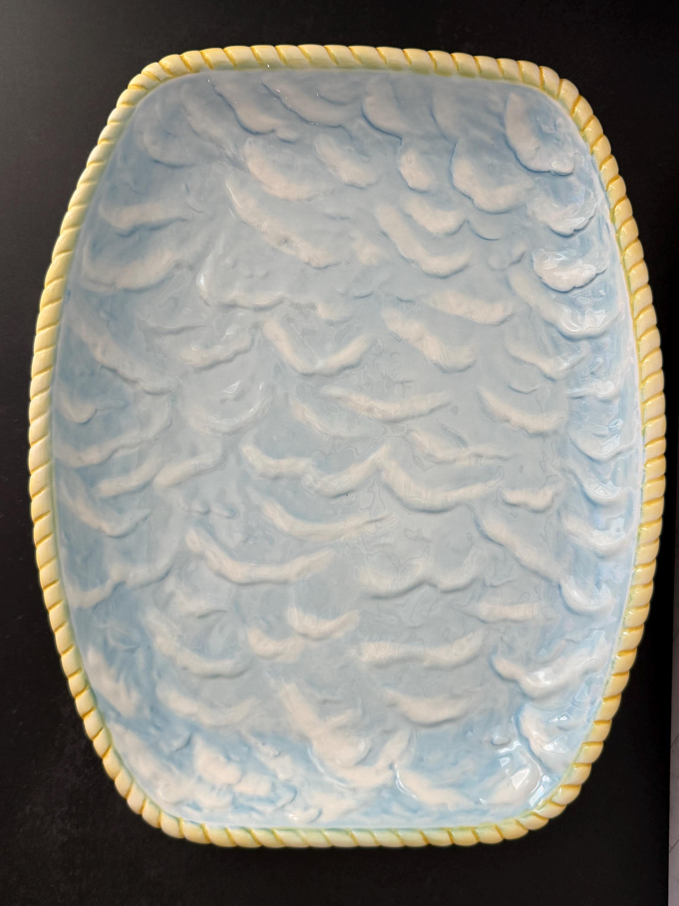 Majolica Asparagus Serving Dish 1985 Haldon Group Blue Yellow Vegetable Plate