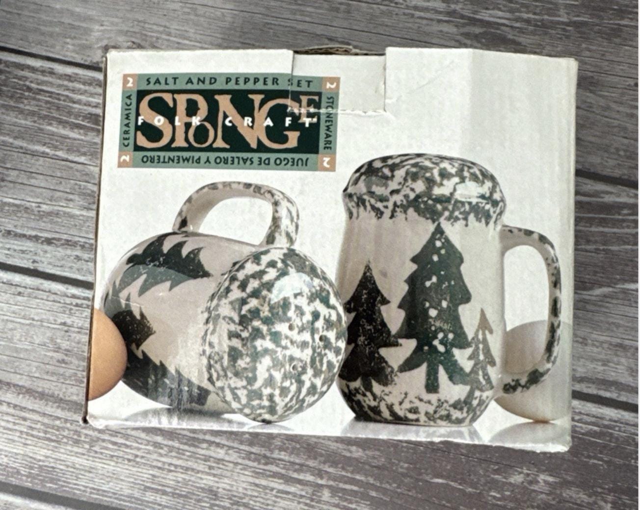 Tienshan Pine Tree Salt & Pepper Shakers — Folk Craft Spongeware Cabin Decor
