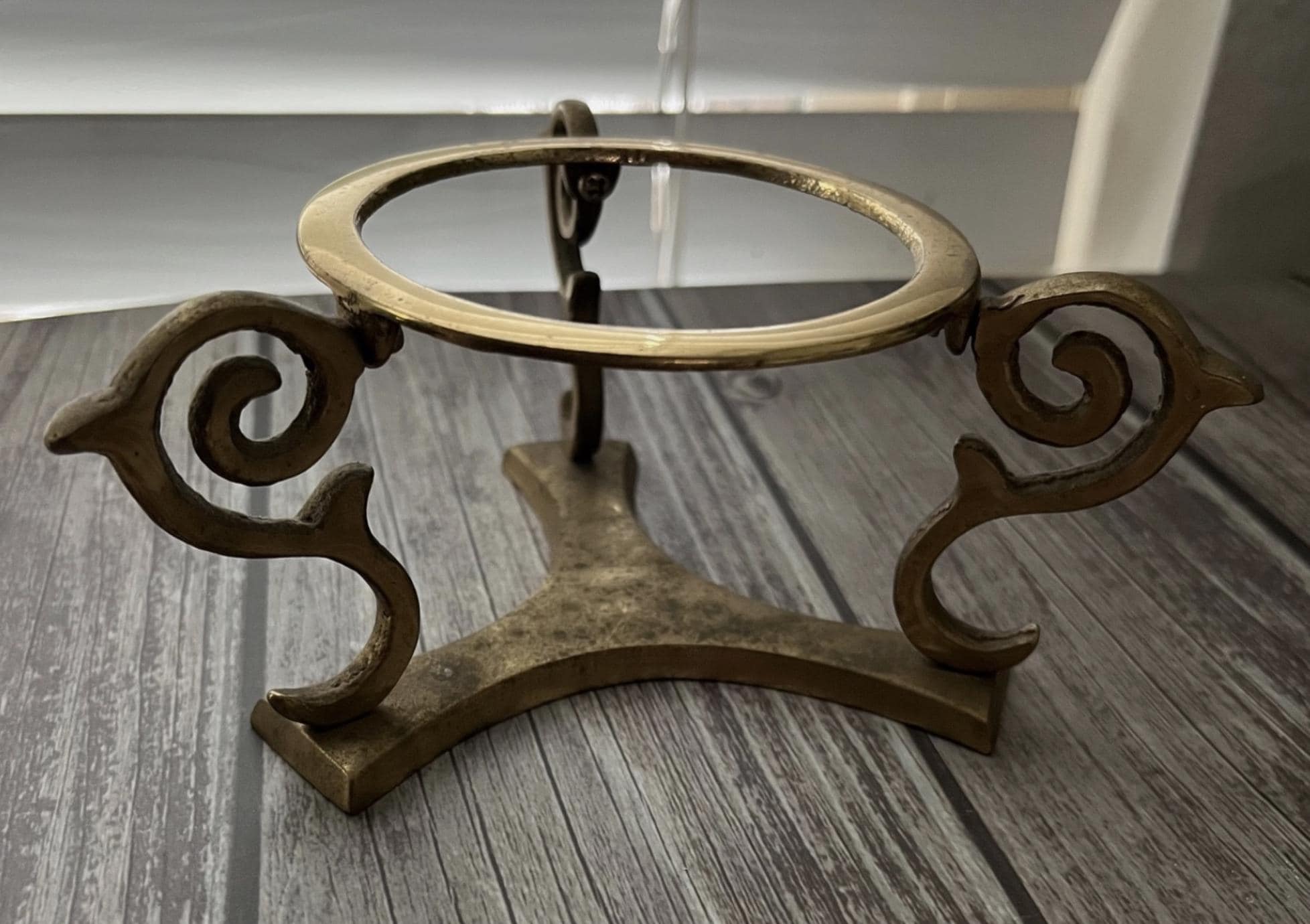 Vintage Brass Tripod Candle Holder — Swirl Pedestal Stand Taper Candlestick