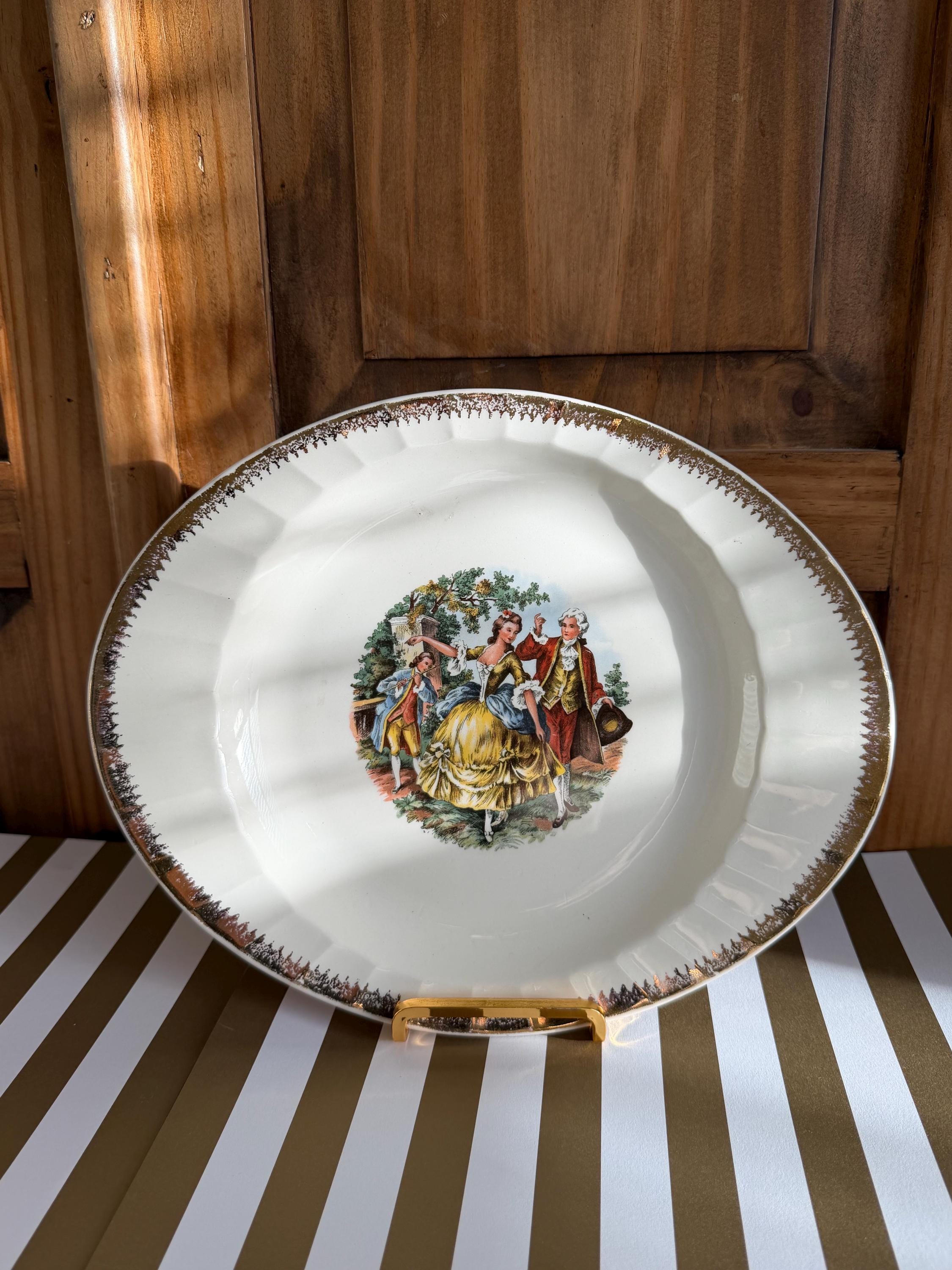 Vintage Cronin China Oval Serving Platter with 22K Gold Rim Colonial Design