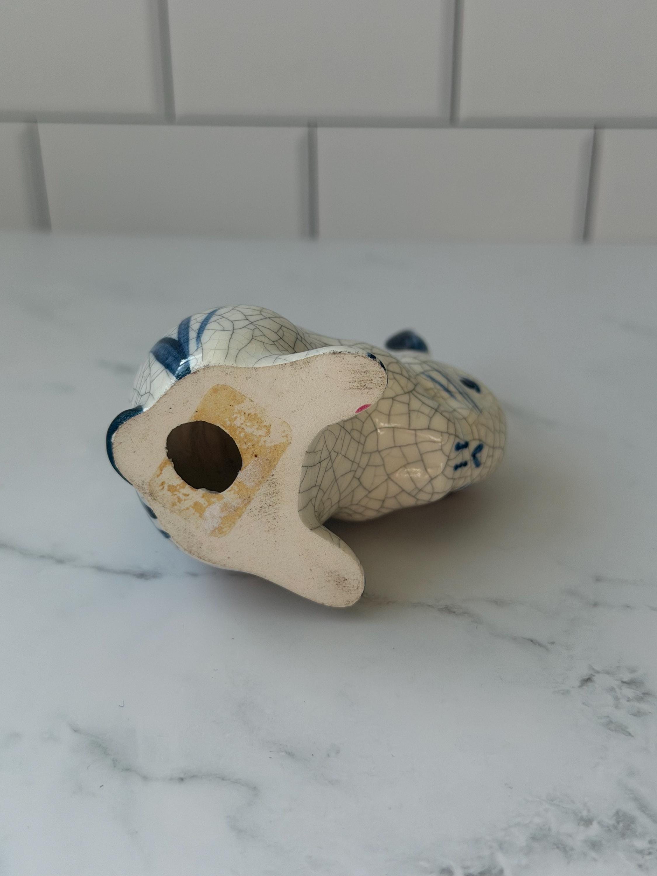 Potting Shed Dedham Style Bunny Figurines Set, Blue White Crackle Glaze Cottagecore Easter Decor