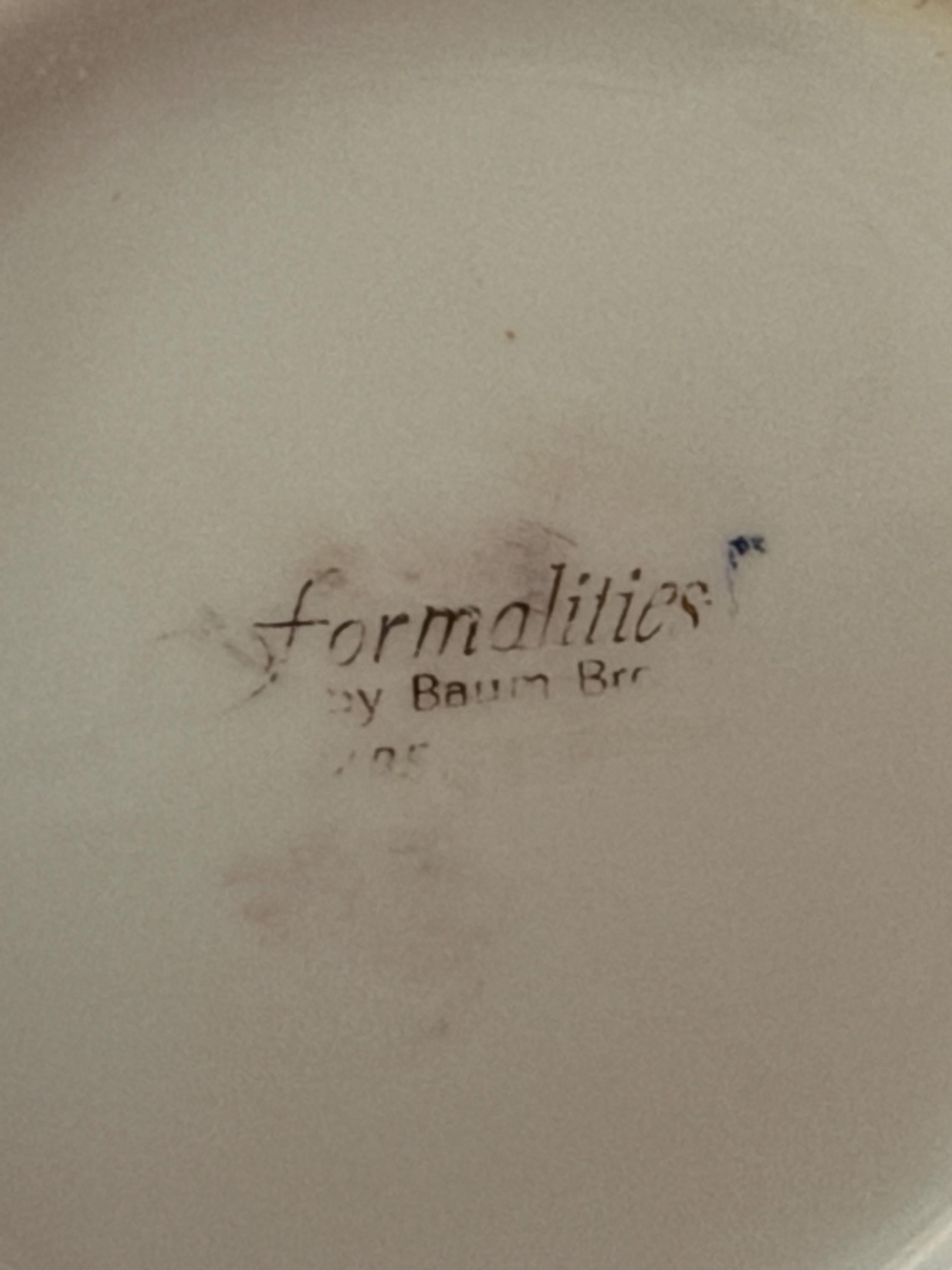 Vintage Baum Bros Formalities Basket Vase Blue White Roses 9 Inch Porcelain