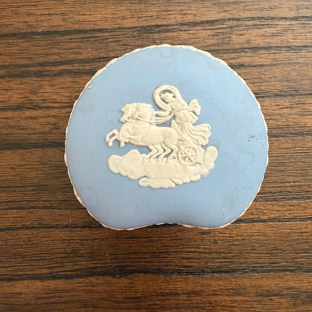 Wedgwood Jasperware Blue Cherub Trinket Box Kidney Shape Vintage England