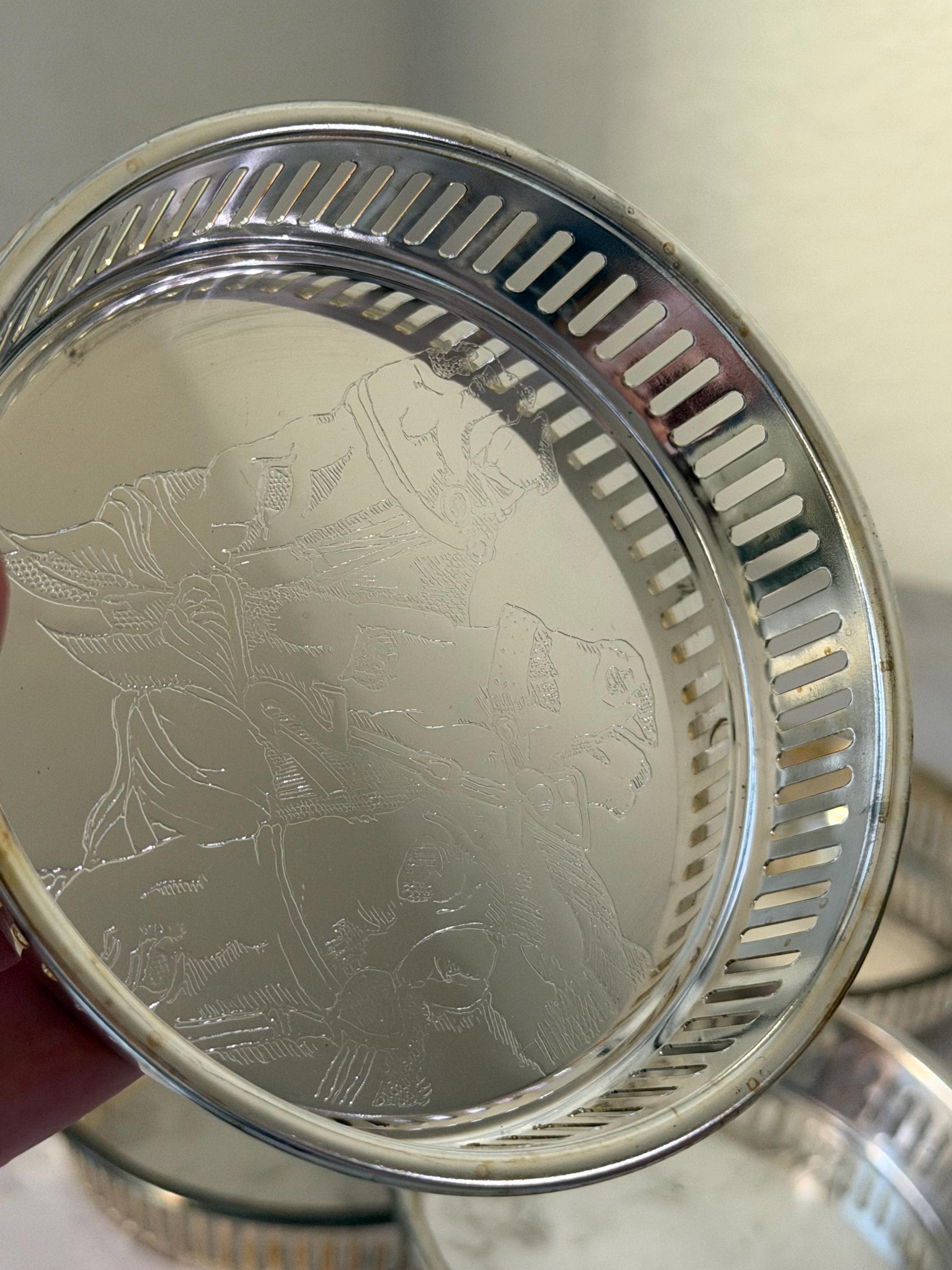 Hollywood Park Silver Plated Coaster Set Vintage Horse Racing Barware Set