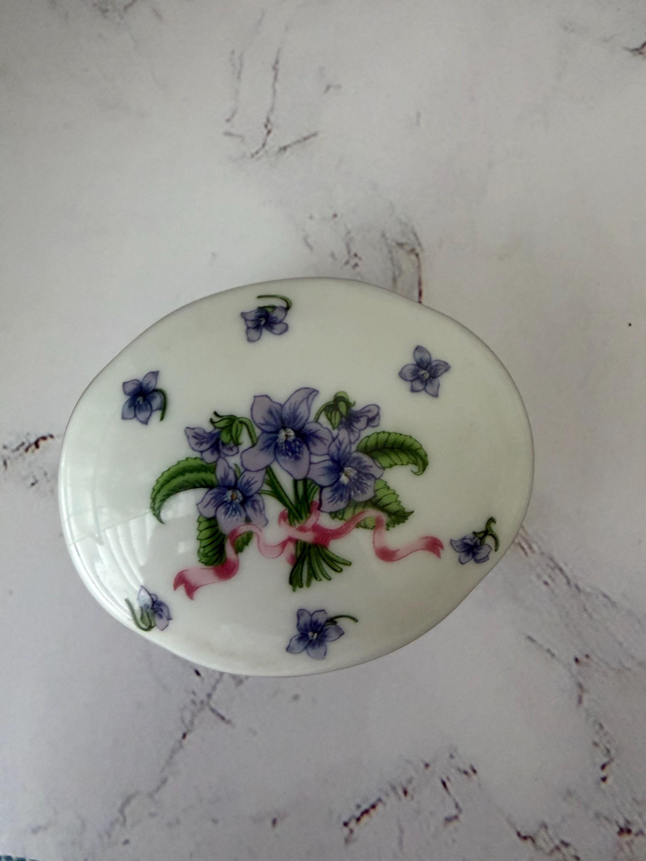 Vintage Floral Trinket Box 1992 Lenox Collector's Society Porcelain Ring Dish Cottagecore Vanity Decor