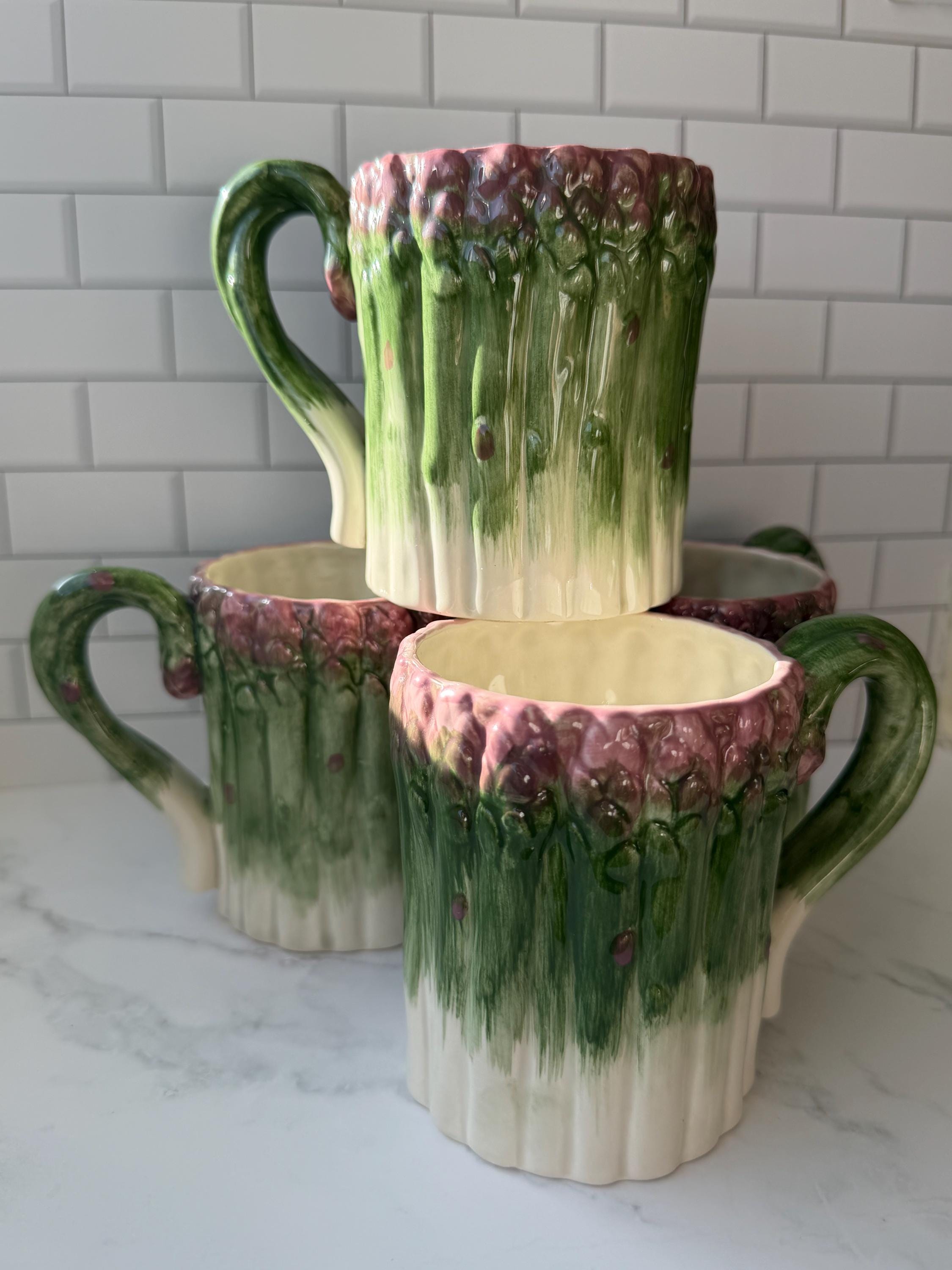 Fitz and Floyd Asparagus Mugs Set of 4 Vintage Ironstone Kitchen Cups