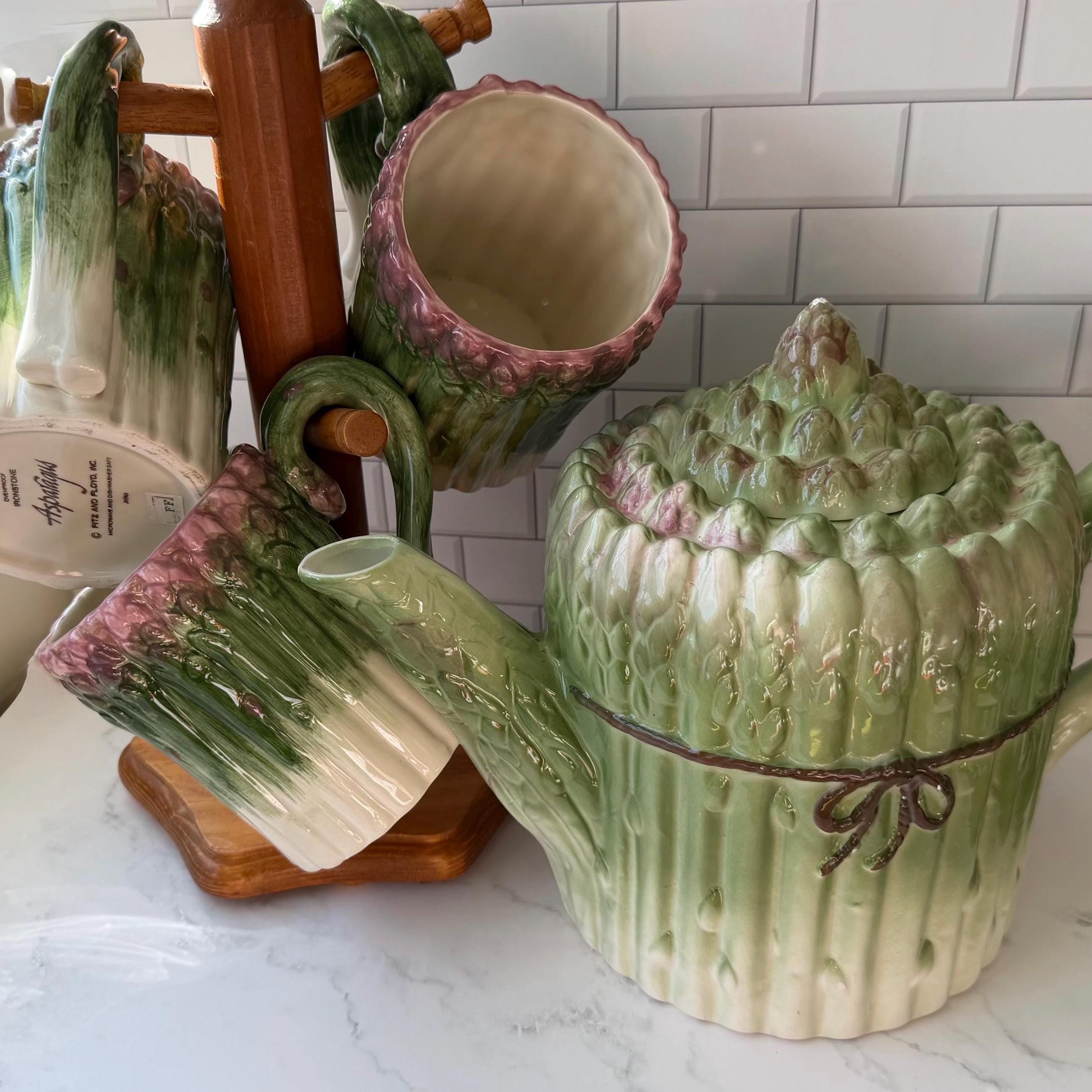 Fitz and Floyd Asparagus Mugs Set of 4 Vintage Ironstone Kitchen Cups