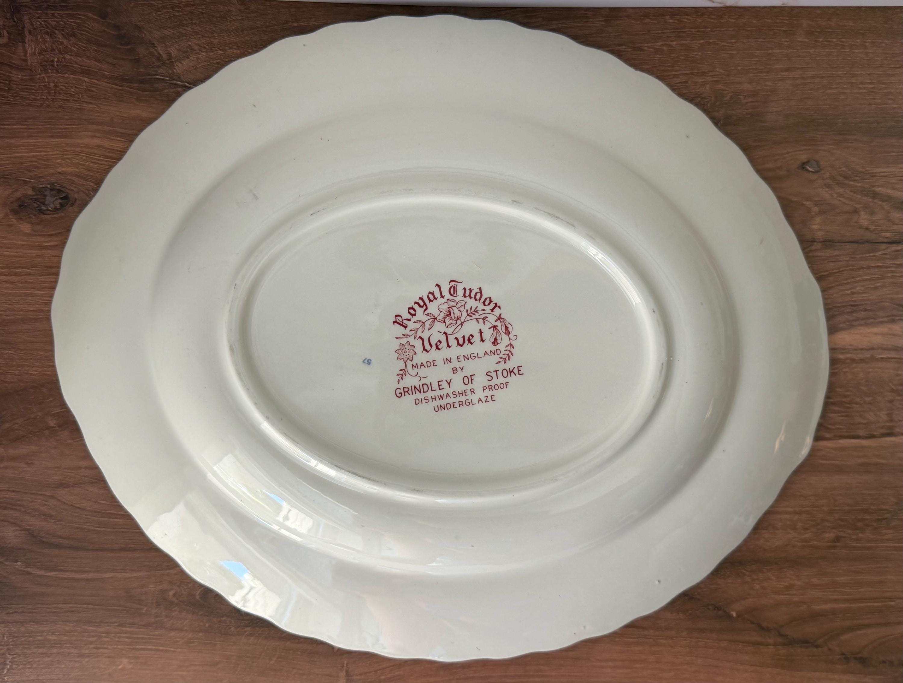 Royal Tudor Grindley Velvet Floral Platter – Pink Red Transferware Serving Plate
