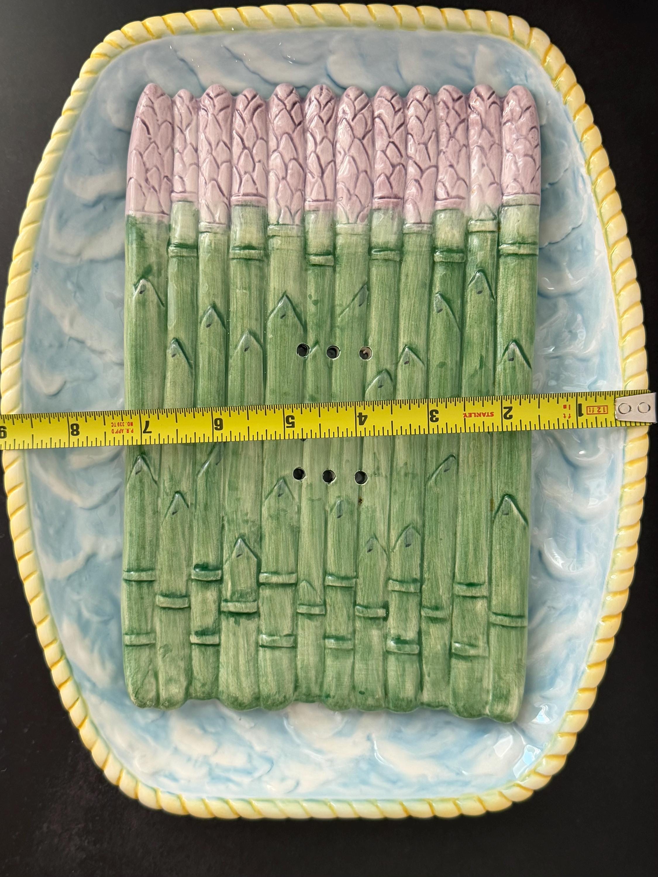 Majolica Asparagus Serving Dish 1985 Haldon Group Blue Yellow Vegetable Plate