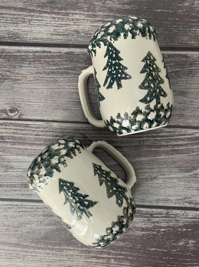 Tienshan Pine Tree Salt & Pepper Shakers — Folk Craft Spongeware Cabin Decor