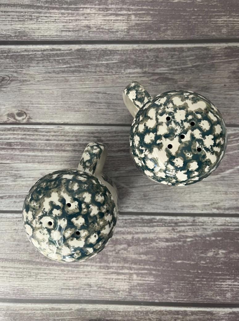 Tienshan Pine Tree Salt & Pepper Shakers — Folk Craft Spongeware Cabin Decor