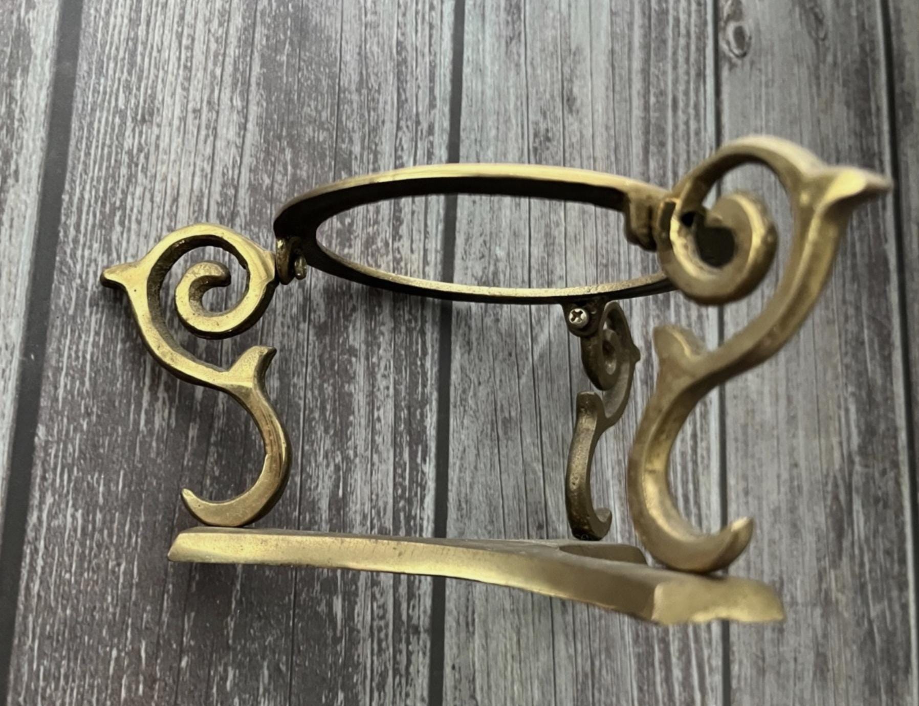 Vintage Brass Tripod Candle Holder — Swirl Pedestal Stand Taper Candlestick