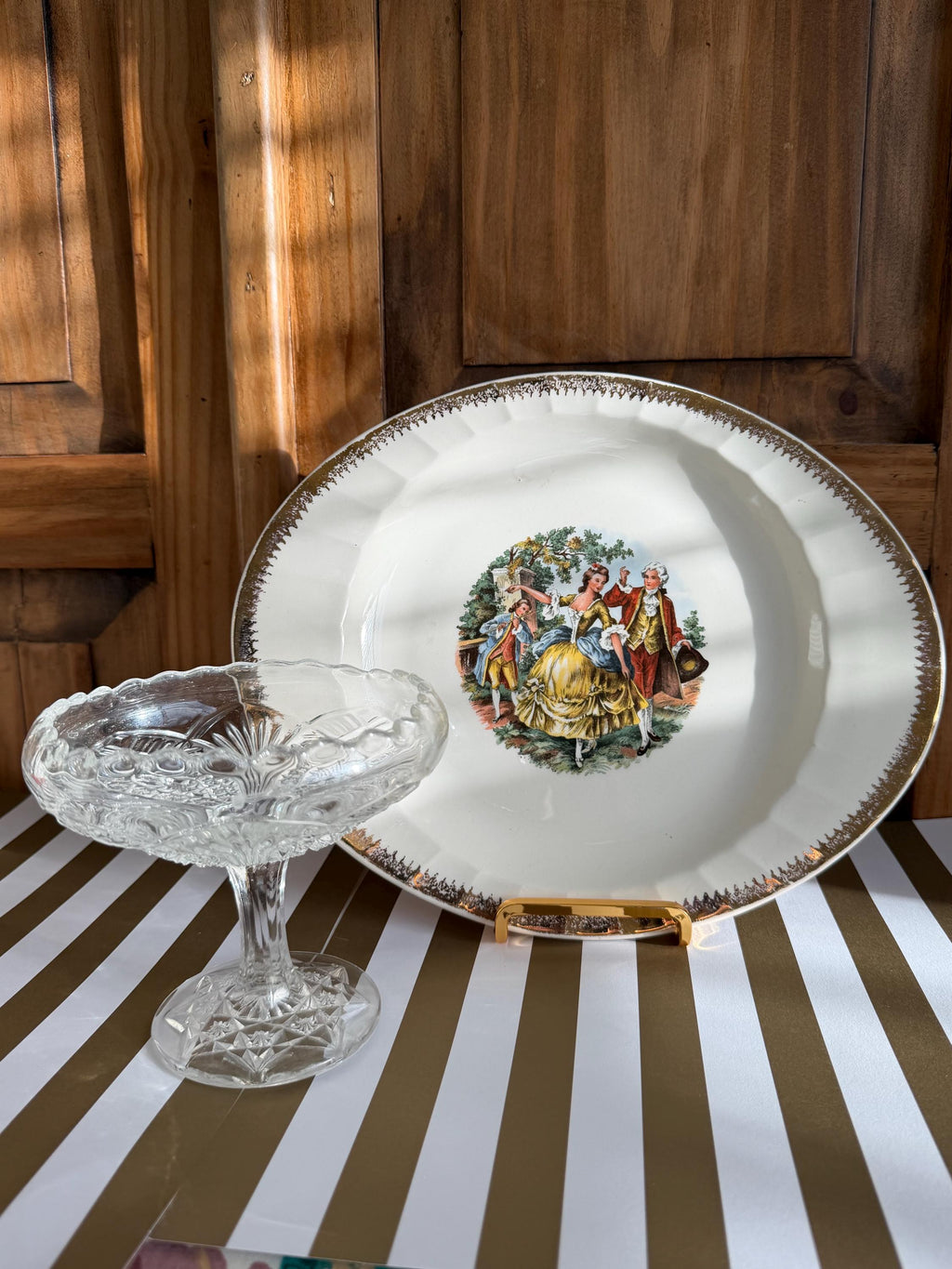 Vintage Cronin China Oval Serving Platter with 22K Gold Rim Colonial Design