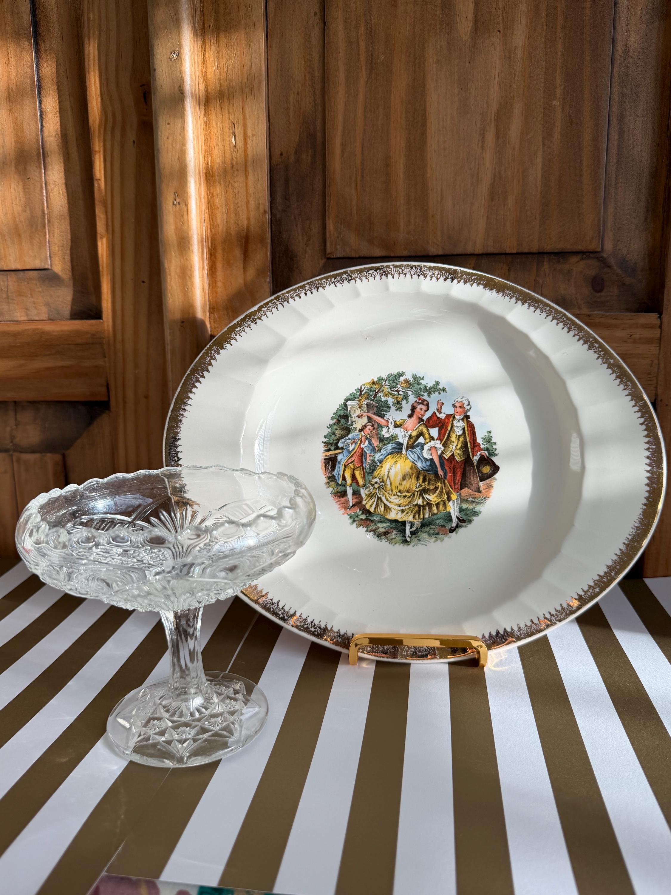 Vintage Cronin China Oval Serving Platter with 22K Gold Rim Colonial Design