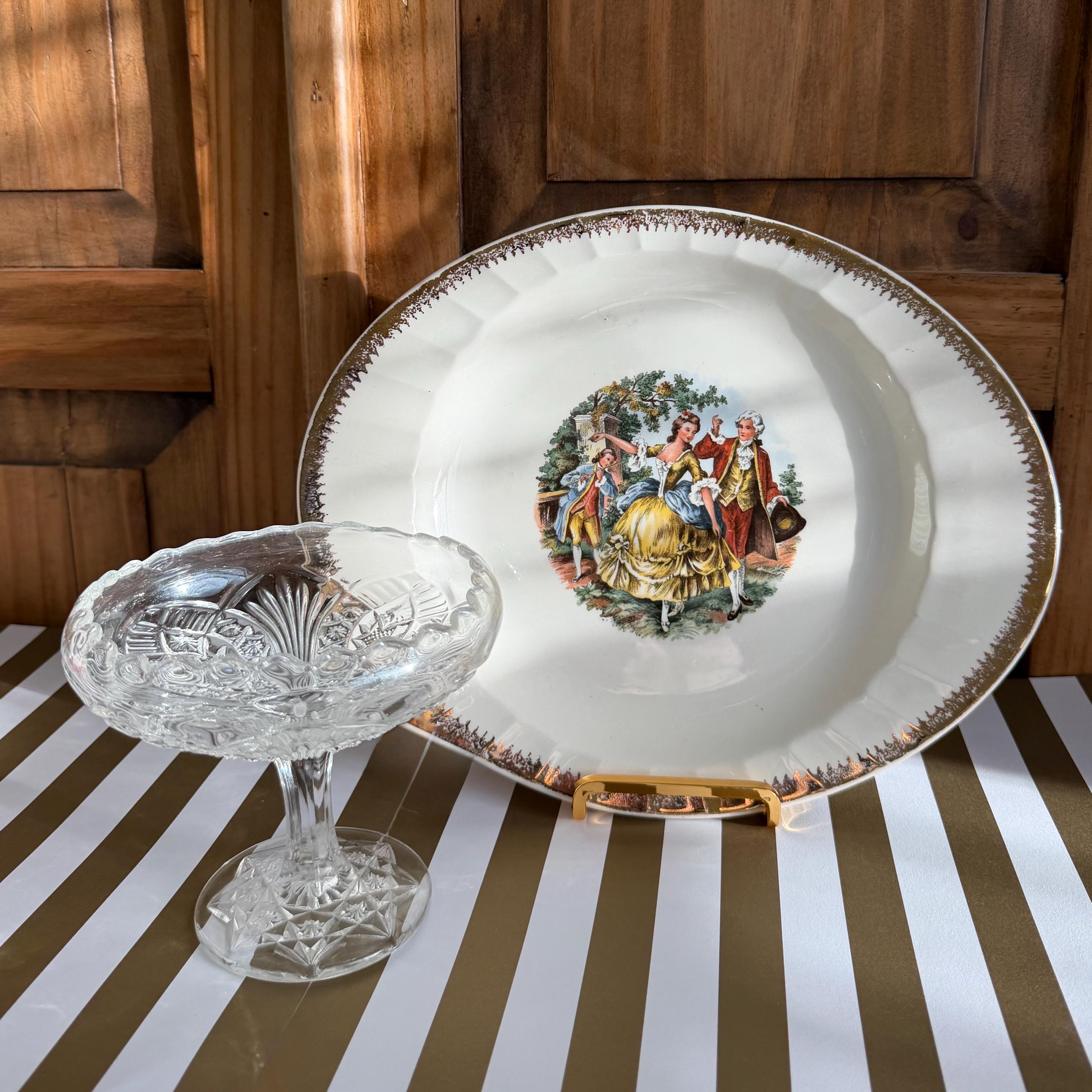 Vintage Cronin China Oval Serving Platter with 22K Gold Rim Colonial Design