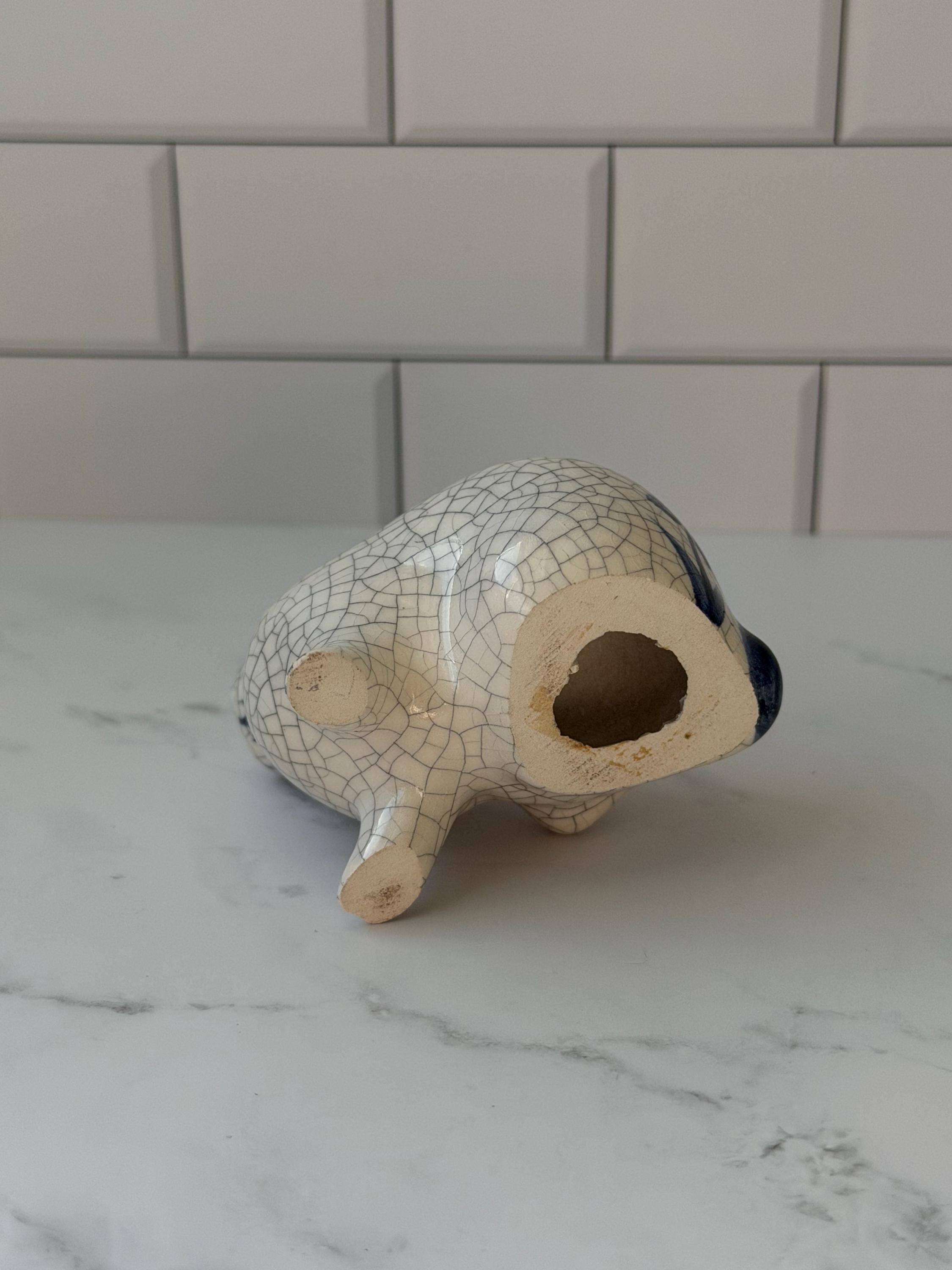 Potting Shed Dedham Style Bunny Figurines Set, Blue White Crackle Glaze Cottagecore Easter Decor