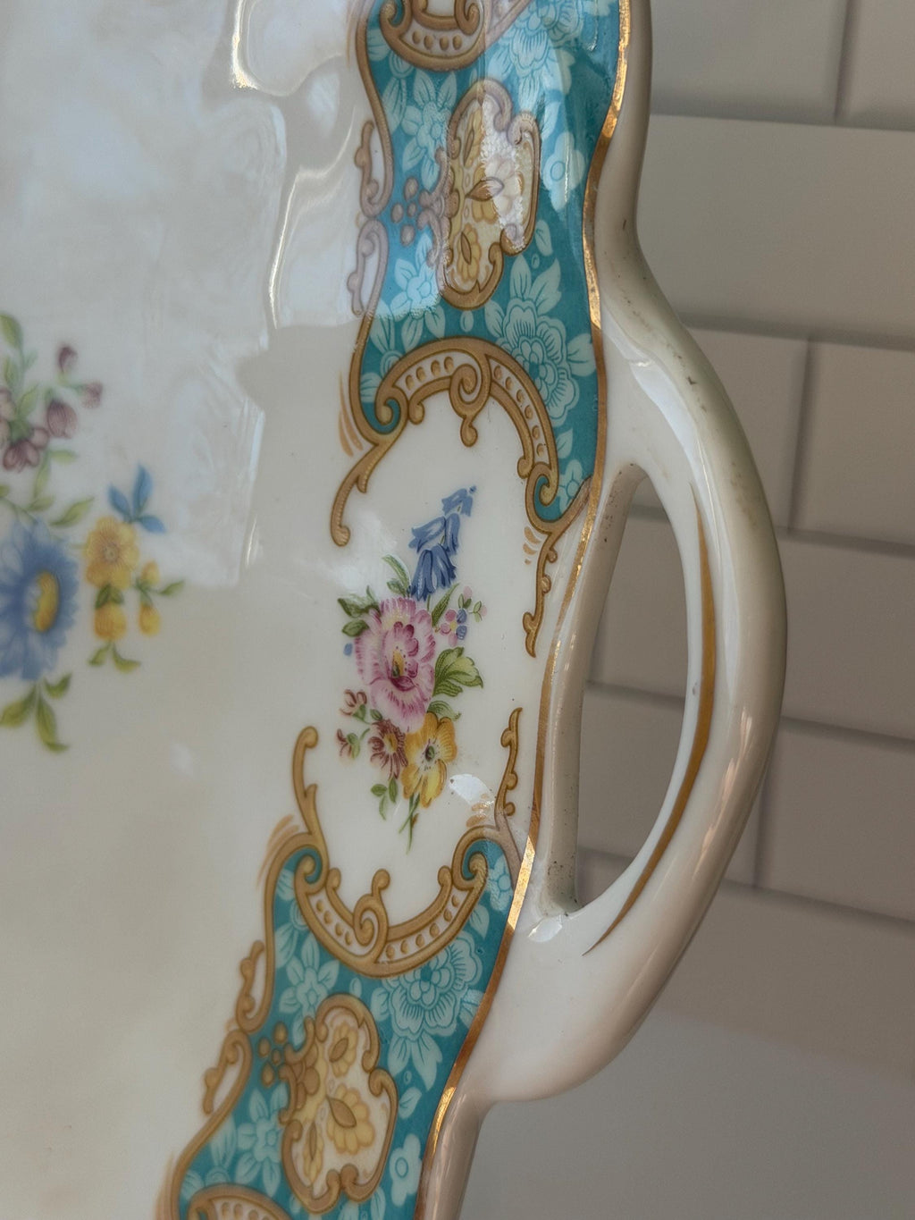 Vintage Godinger Antique Reflections White Handled Dish Square Serving Candy Tray